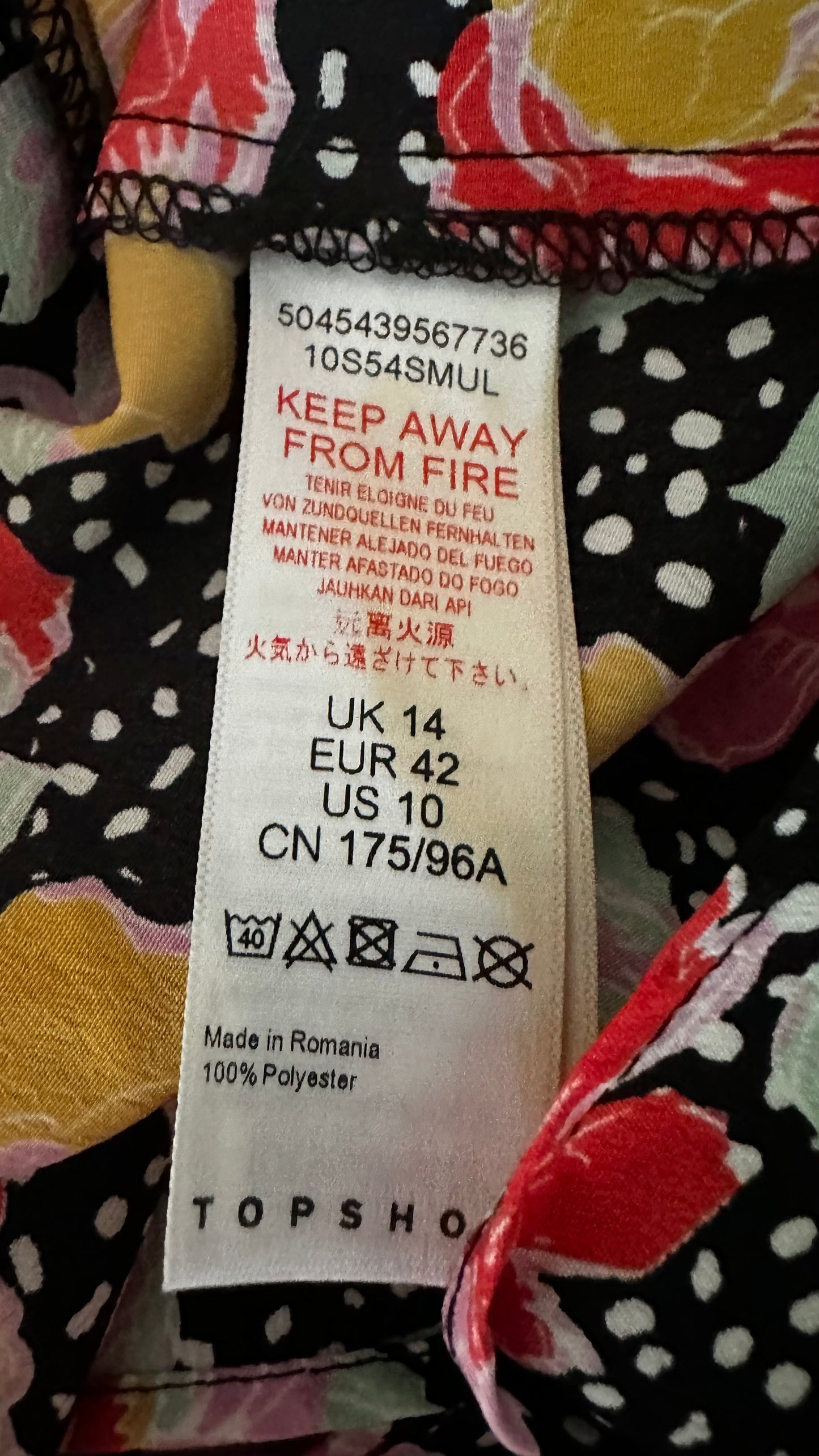 Topshop black pink red floral side split event dress midi polka dot small medium UK 8 14 vgc event