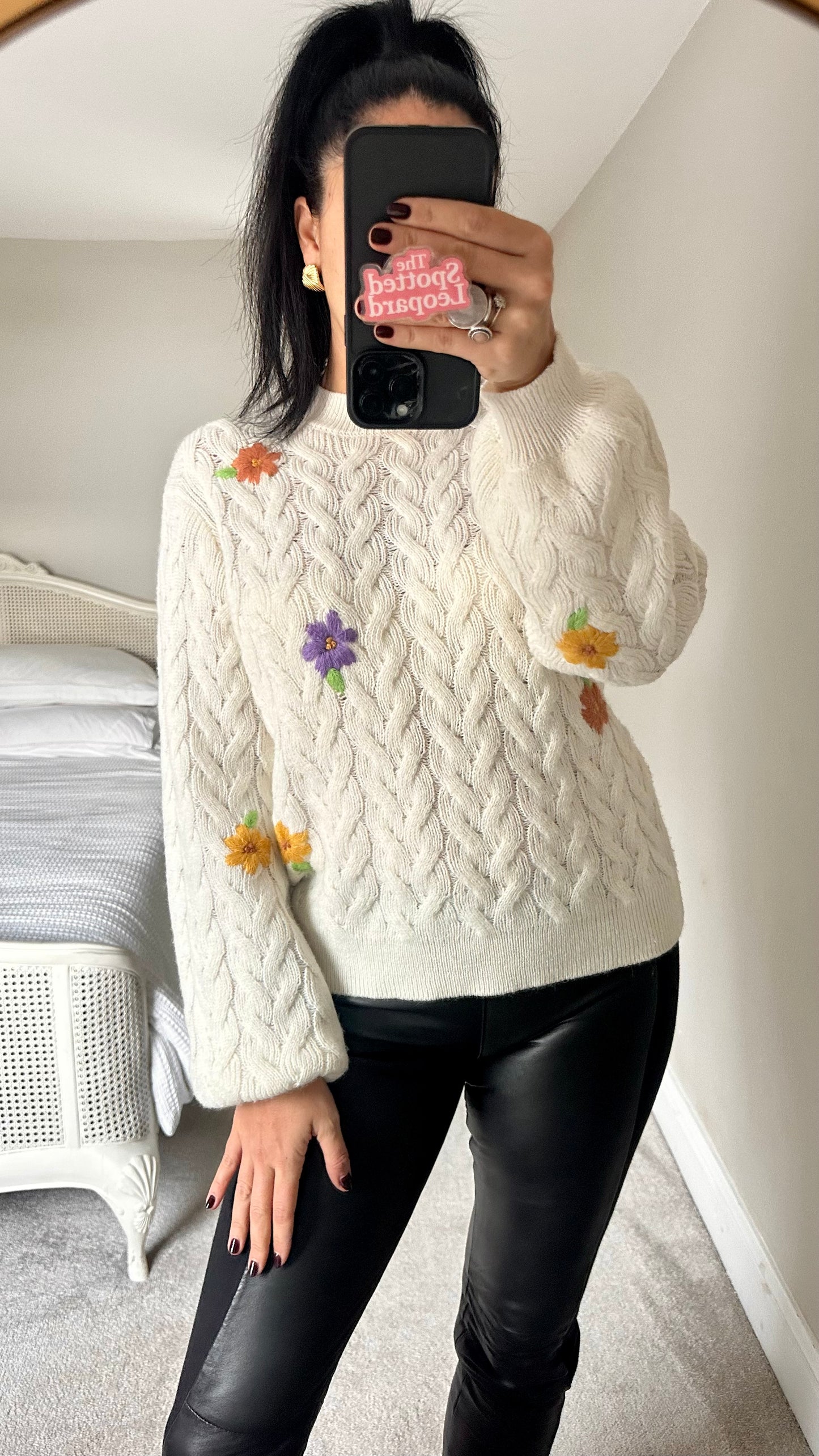 Numph @ Anthropologie cream knitted flower vintage look medium UK 10-12 vgc wool blend