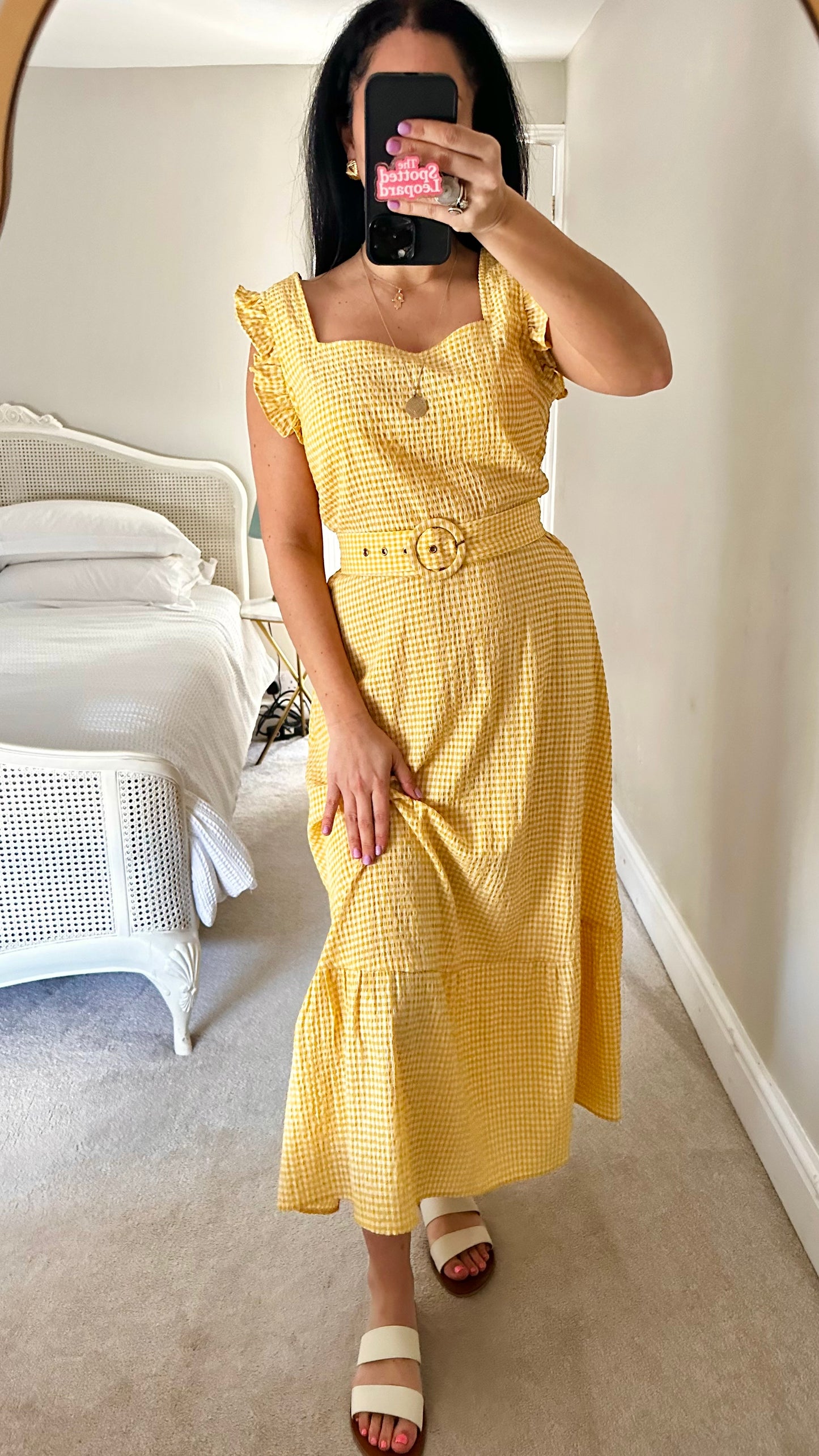 Oasis yellow cream gingham check midi long dress medium UK 12 new bnwt holiday