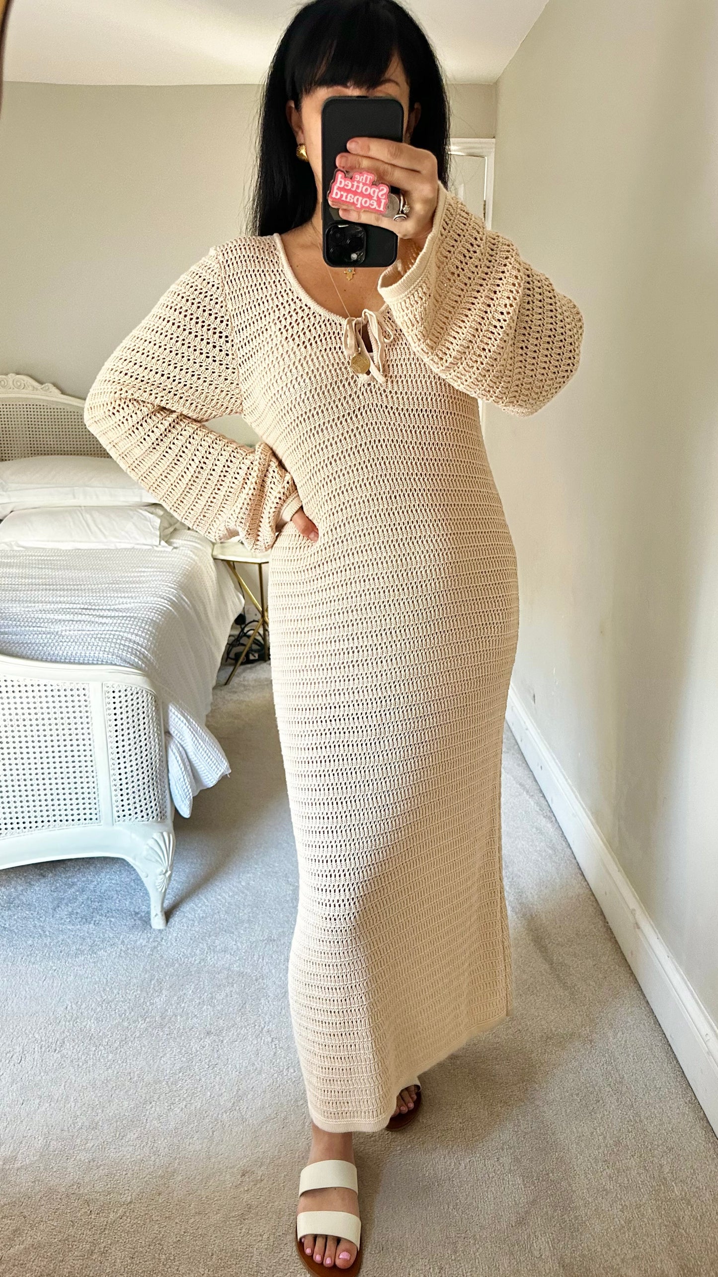 Nobody’s Child cream beige crochet long maxi midi dress medium UK 12 vgc holiday