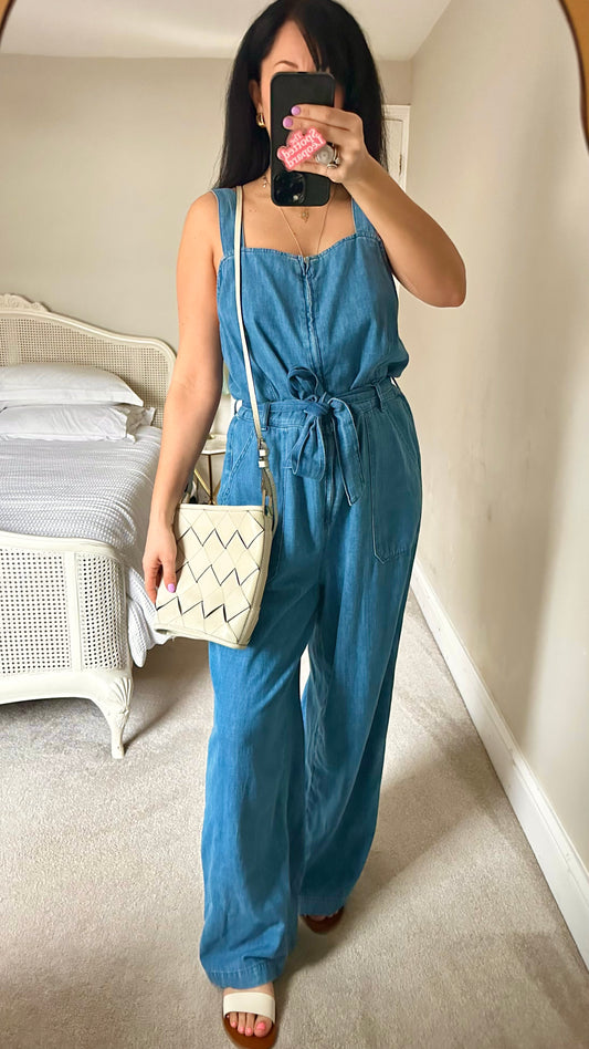 Oliver Bonas blue denim jeans jumpsuit dungarees medium UK 14 vgc