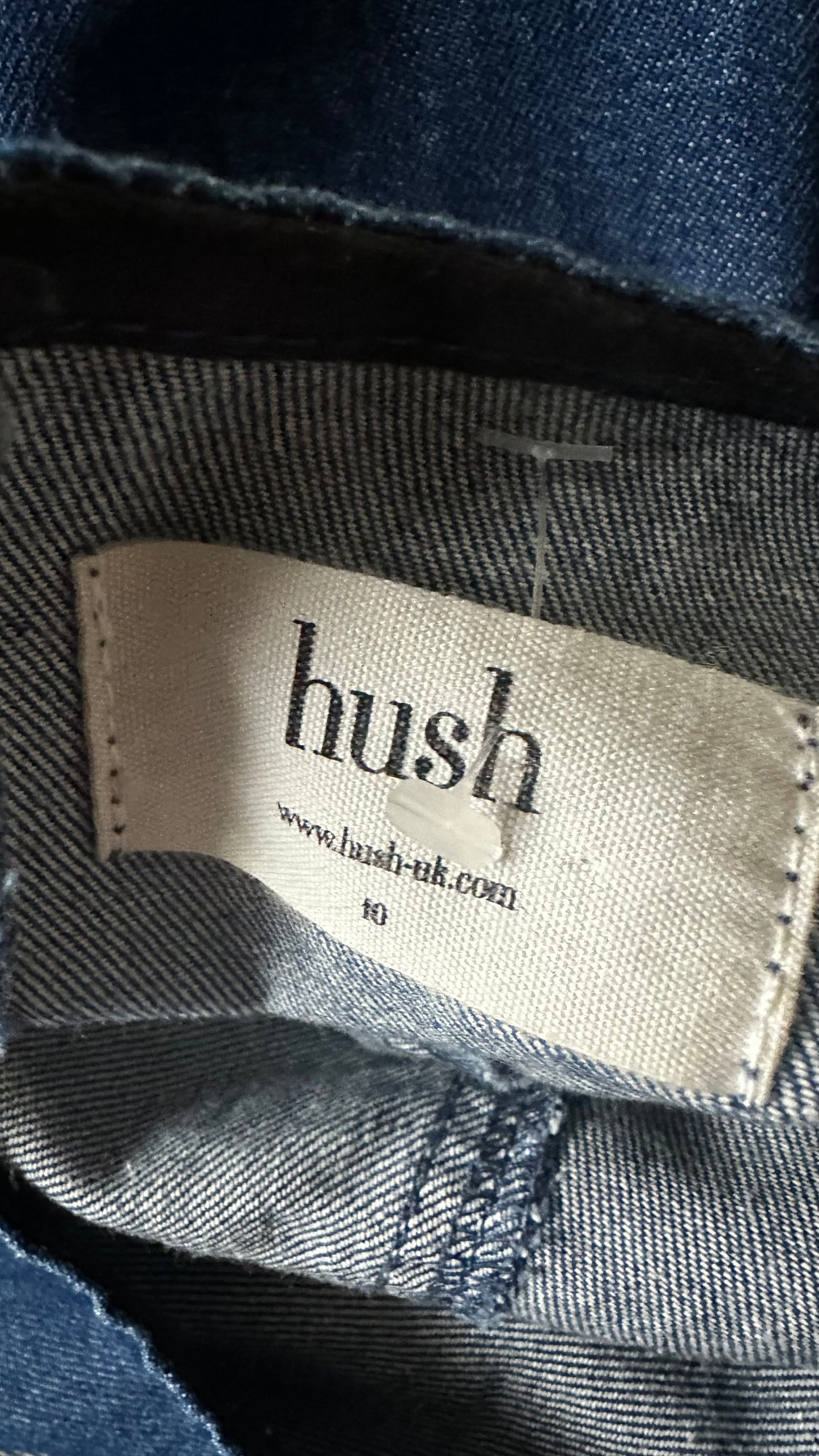 HUSH dark blue denim mini dress small UK 10 vgc casual shift