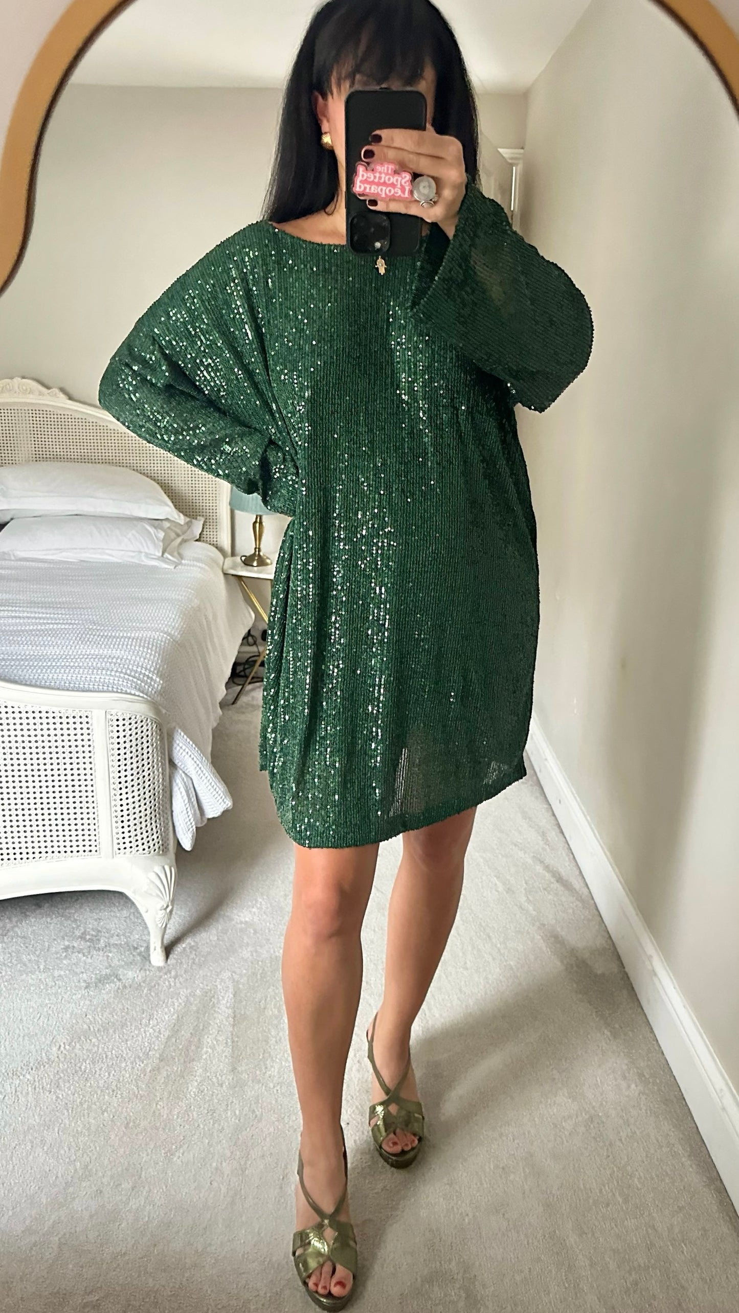 ASOS forest green sequin low back mini dress extra large XL UK 14 Christmas XMS25