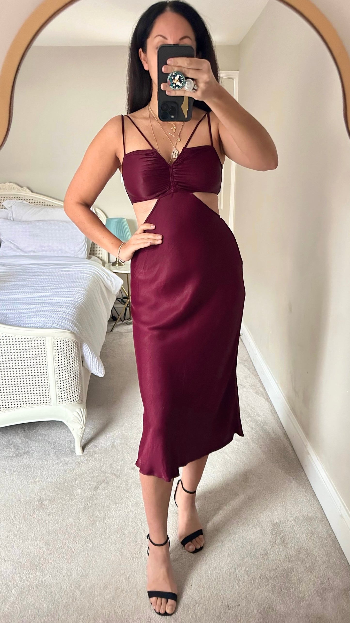 &Other stories burgundy plum cut out satin feel midi dress Christmas party event small S UK 8 vgc