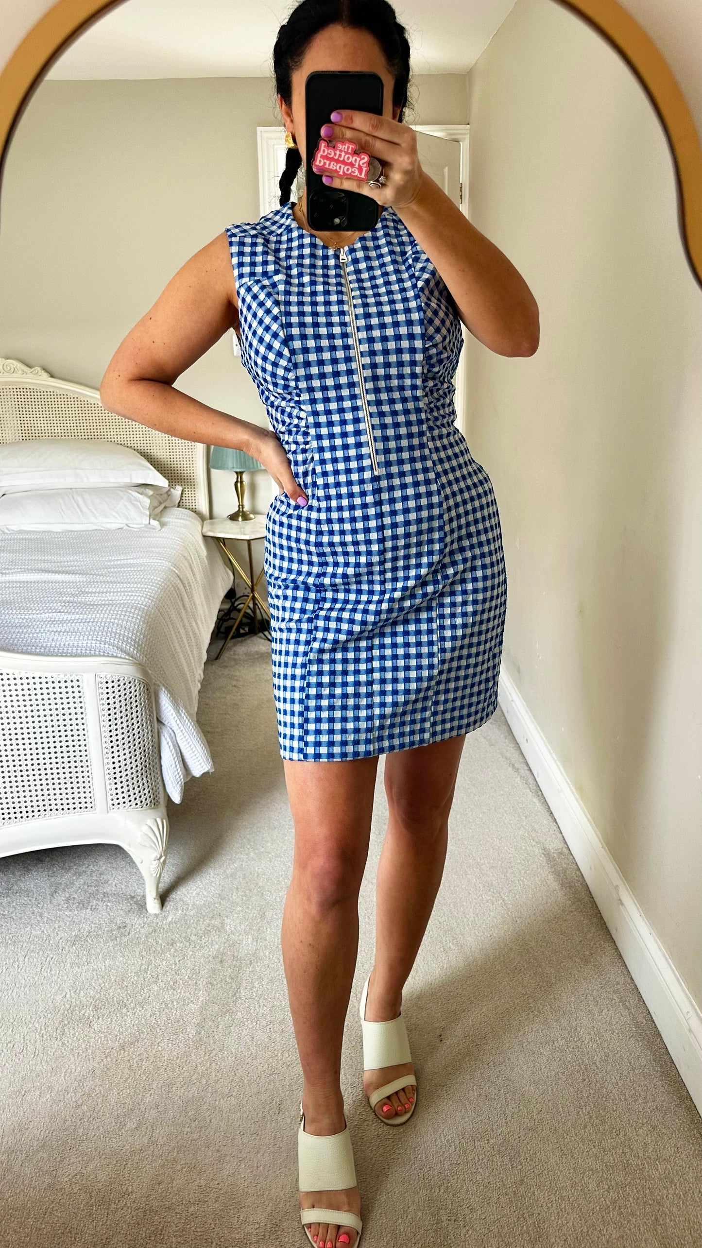 Bimba Y Lola blue white gingham check mini dress holiday large UK 14 vgc