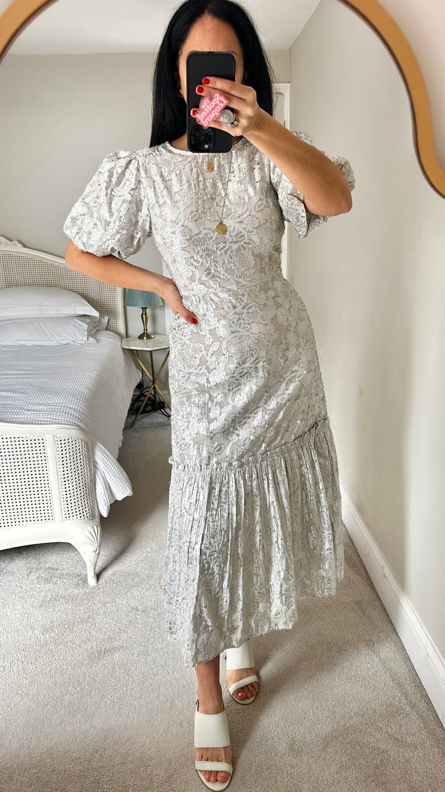 Warehouse silver metallic maxi long dress small UK 10 vgc even wedding