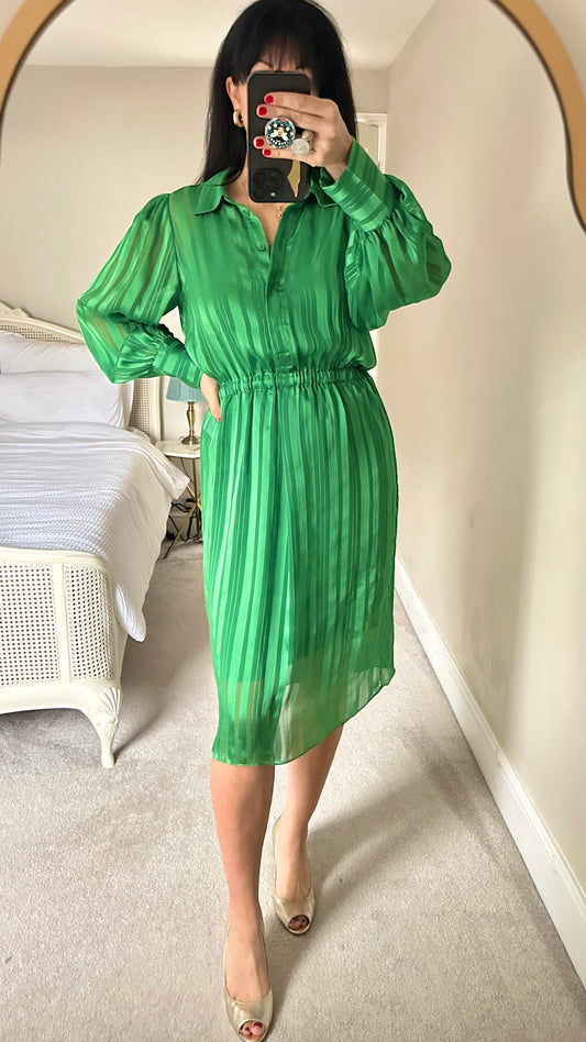 Second Female Copenhagen green stripe midi dress small UK 8 vgc