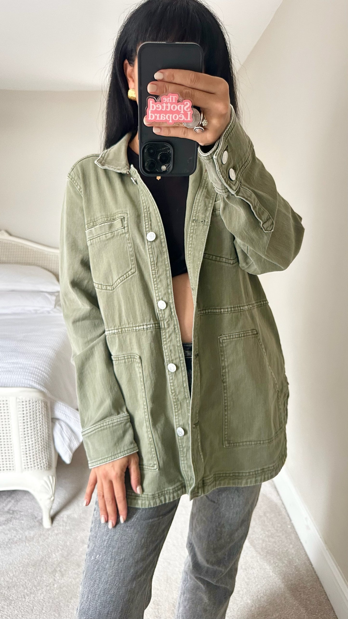 Pilcro @ Anthropologie khaki green shacket jacket large UK 12-14 vgc