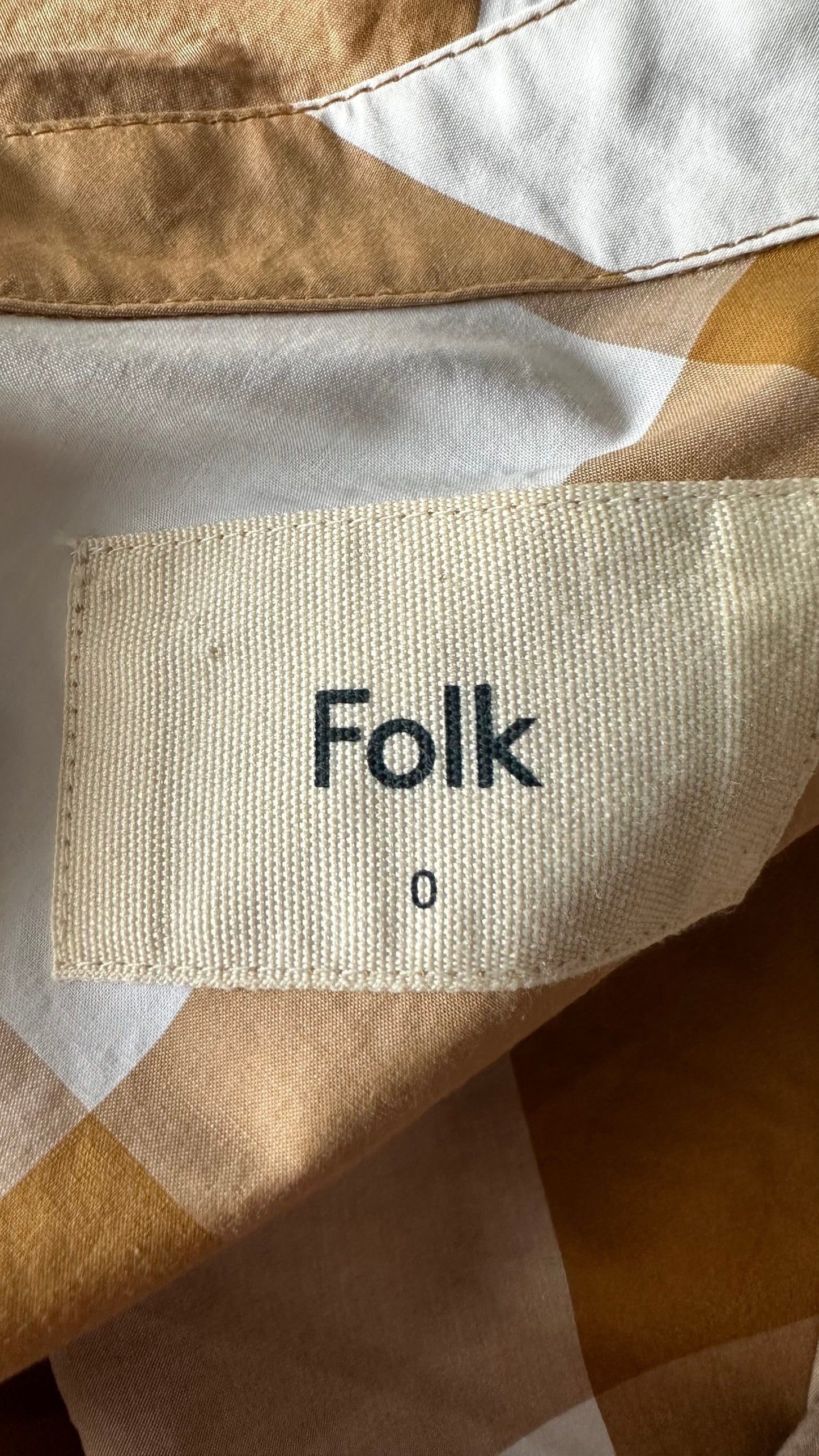 FOLK brown beige white gingham co ord shorts shirt set vgc