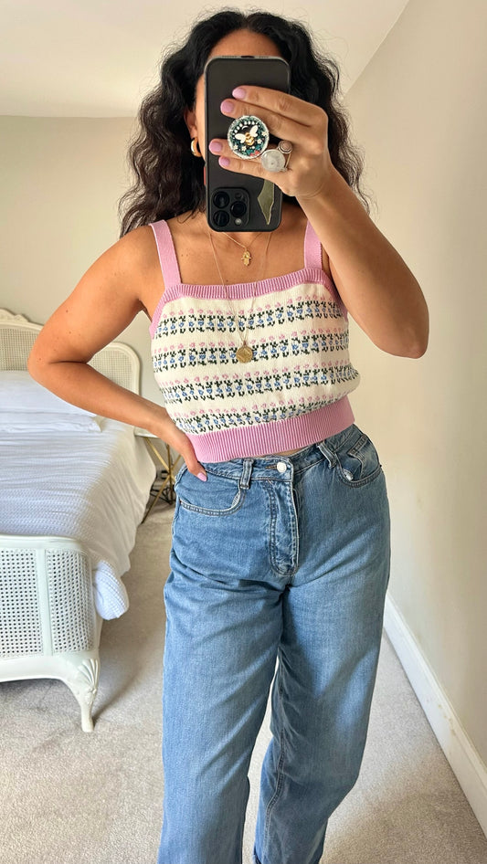 Nobody’s child vintage-look knitted vest top UK 12-14 vgc