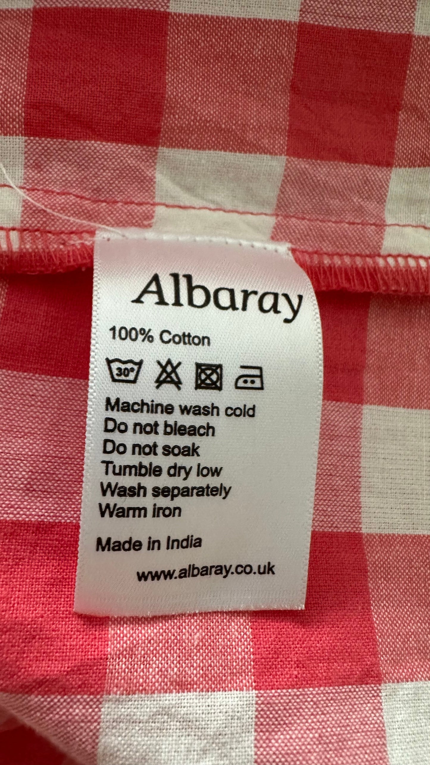 Albaray pink white gingham check midi puff sleeve dress medium UK 10 long vgc