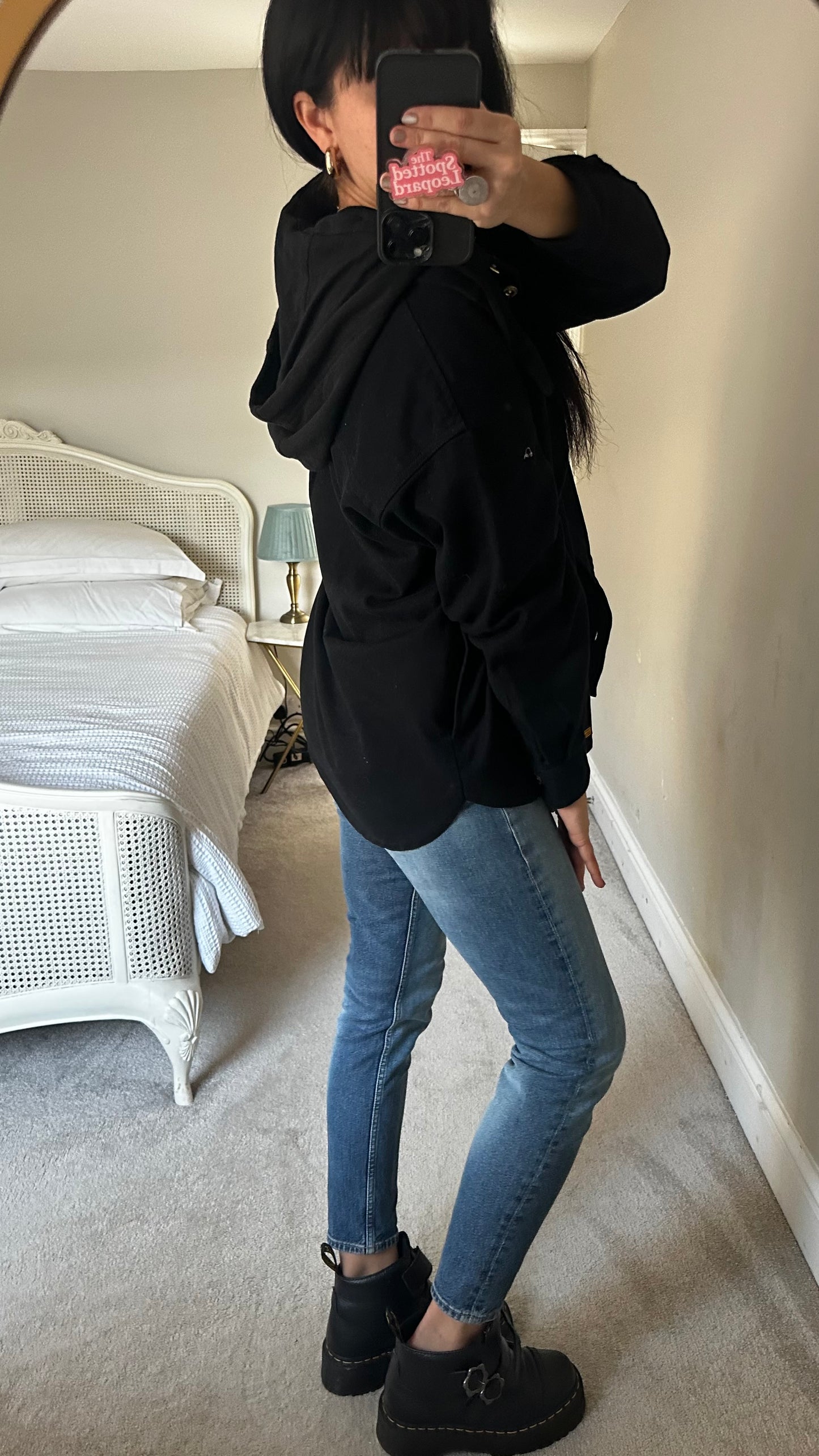 Barbour black gold hoodie jacket shacket oversized small UK 10 new bnwot