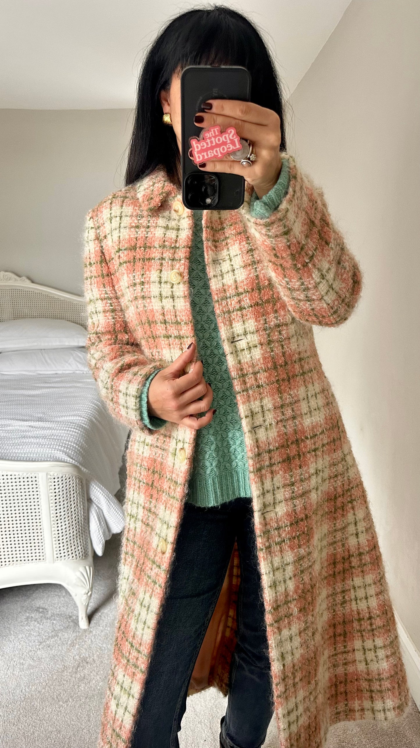 Boden pink green mohair wool blend coat jacket large UK 12-14 new