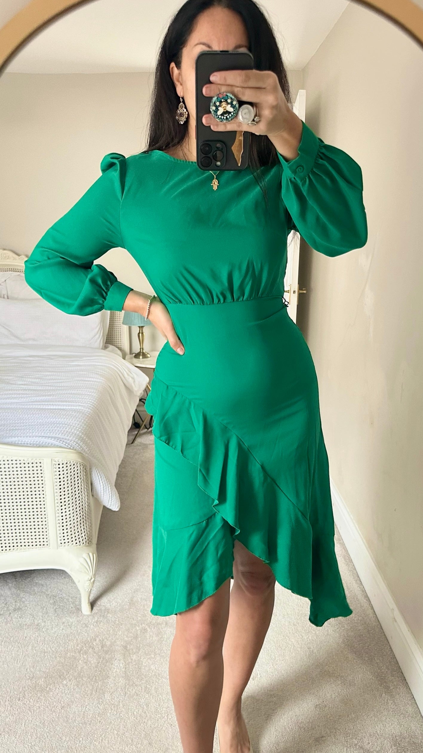 Lipsy apple green frill hem cross over midi dress Christmas party small S UK 8 vgc