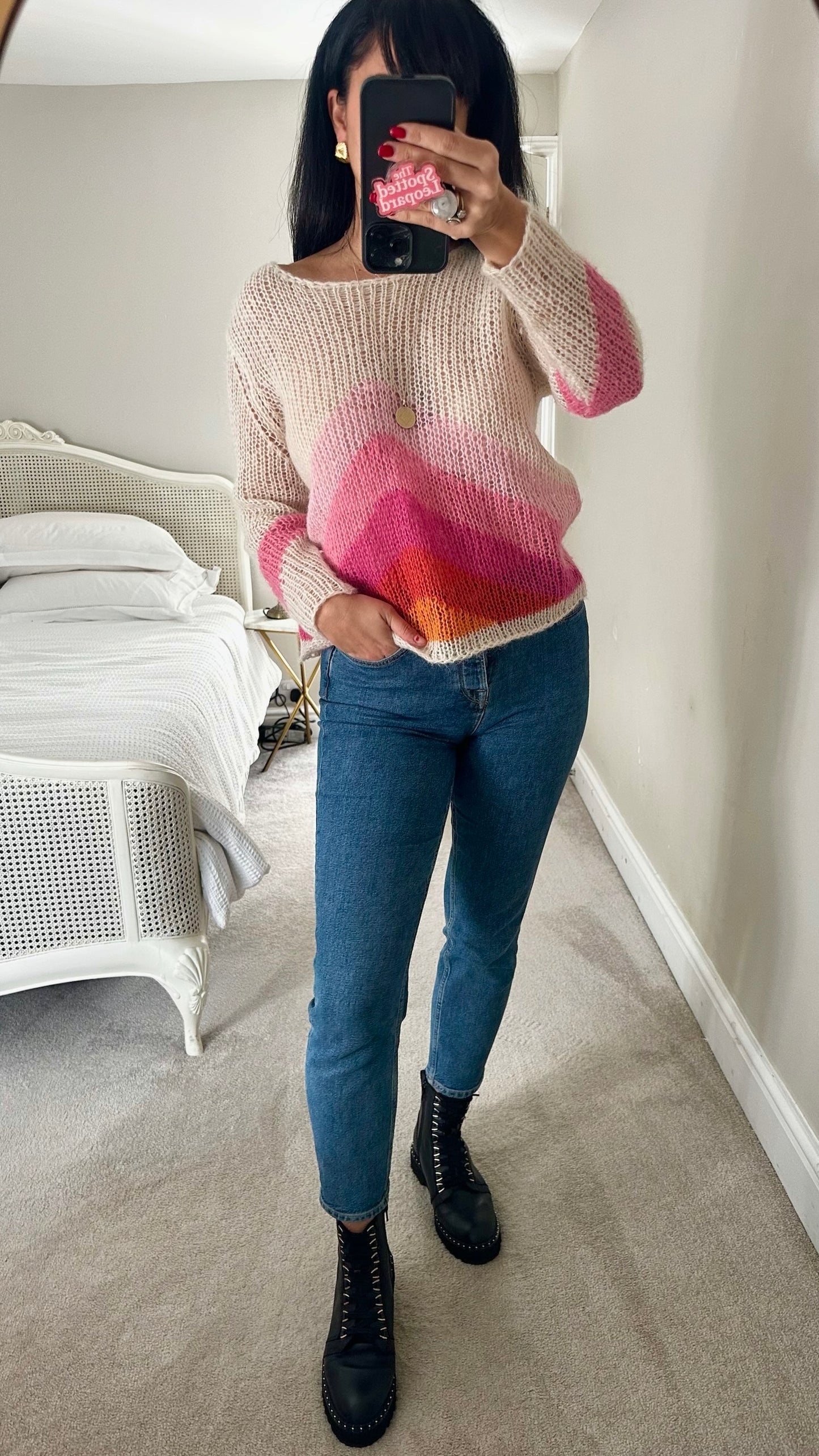 Jeff pink orange cream mohair wool blend designer knitted jumper UK 10 vgc XMS25