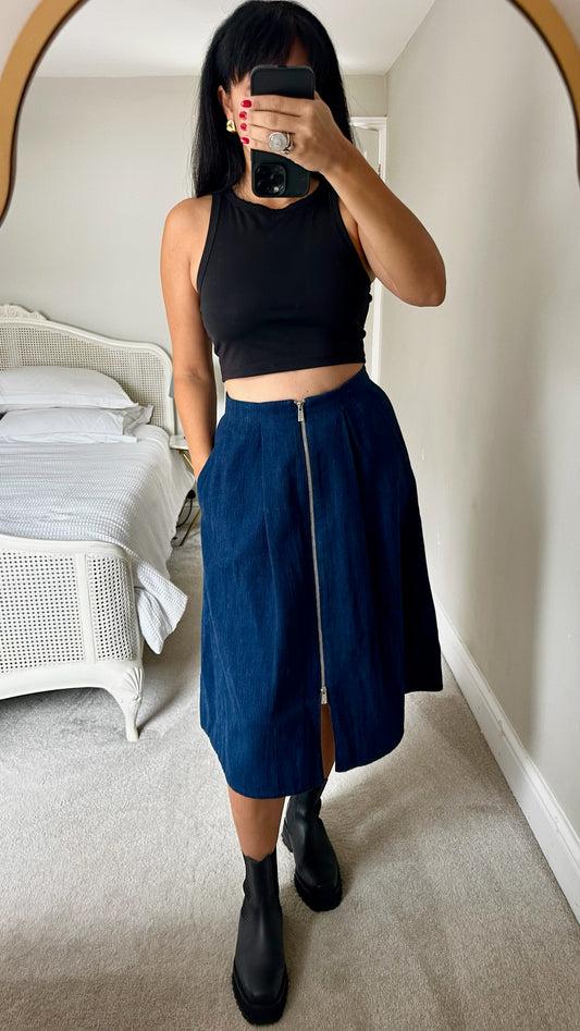 Whistles denim zip front midi skirt large UK 12 vgc
