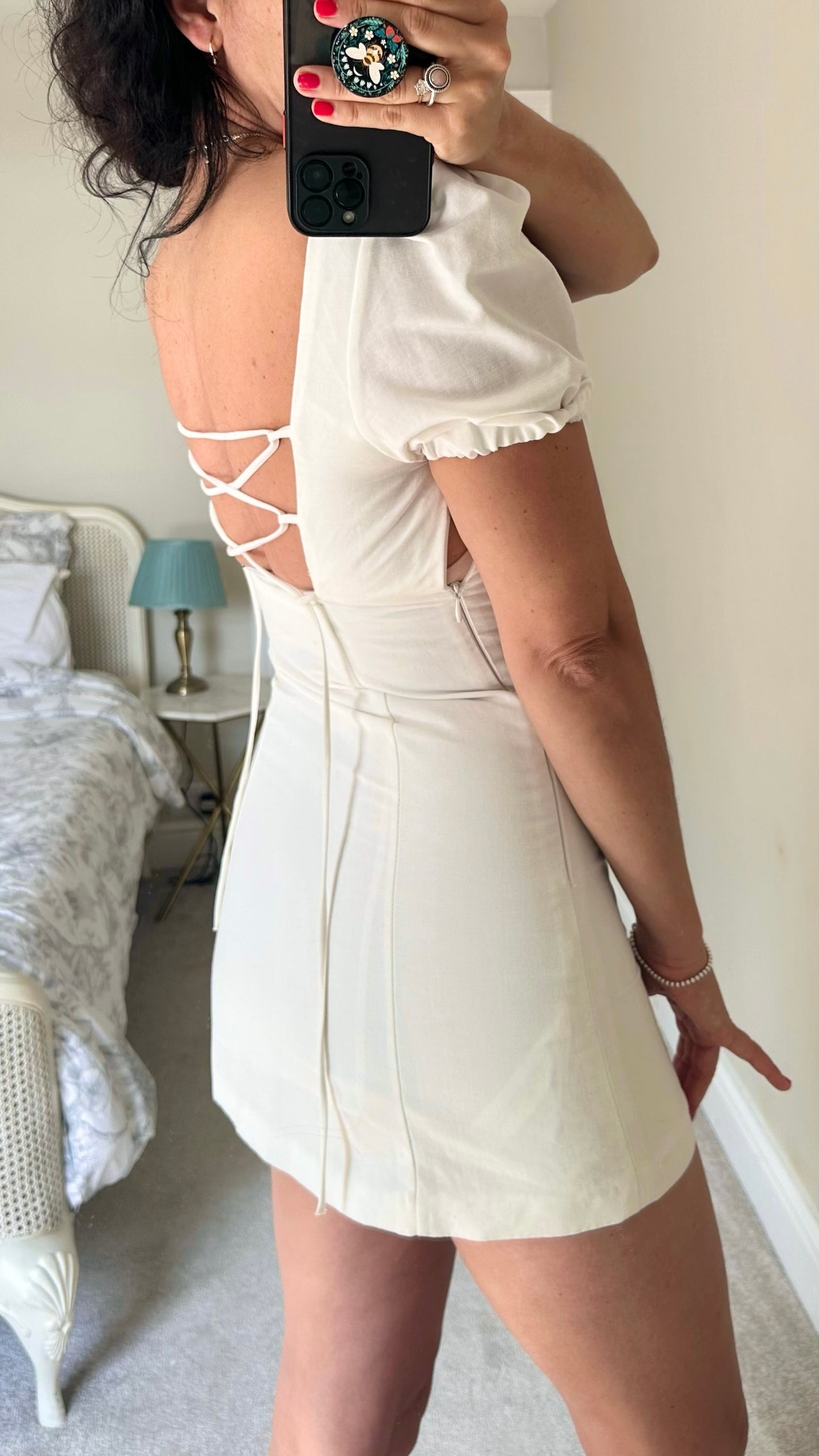 Zara white linen blend cross back mini dress small S UK 8 vgc