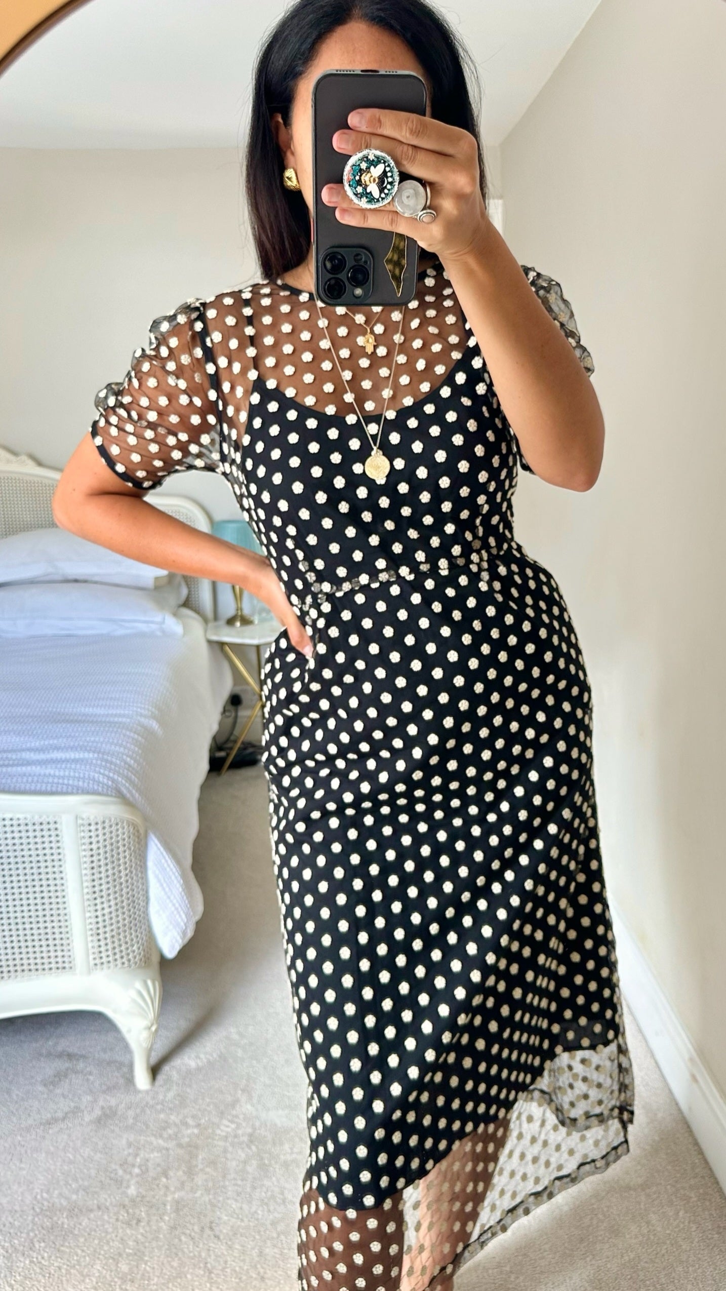 Oliver bonas black cream daisy mesh event dress small UK 10