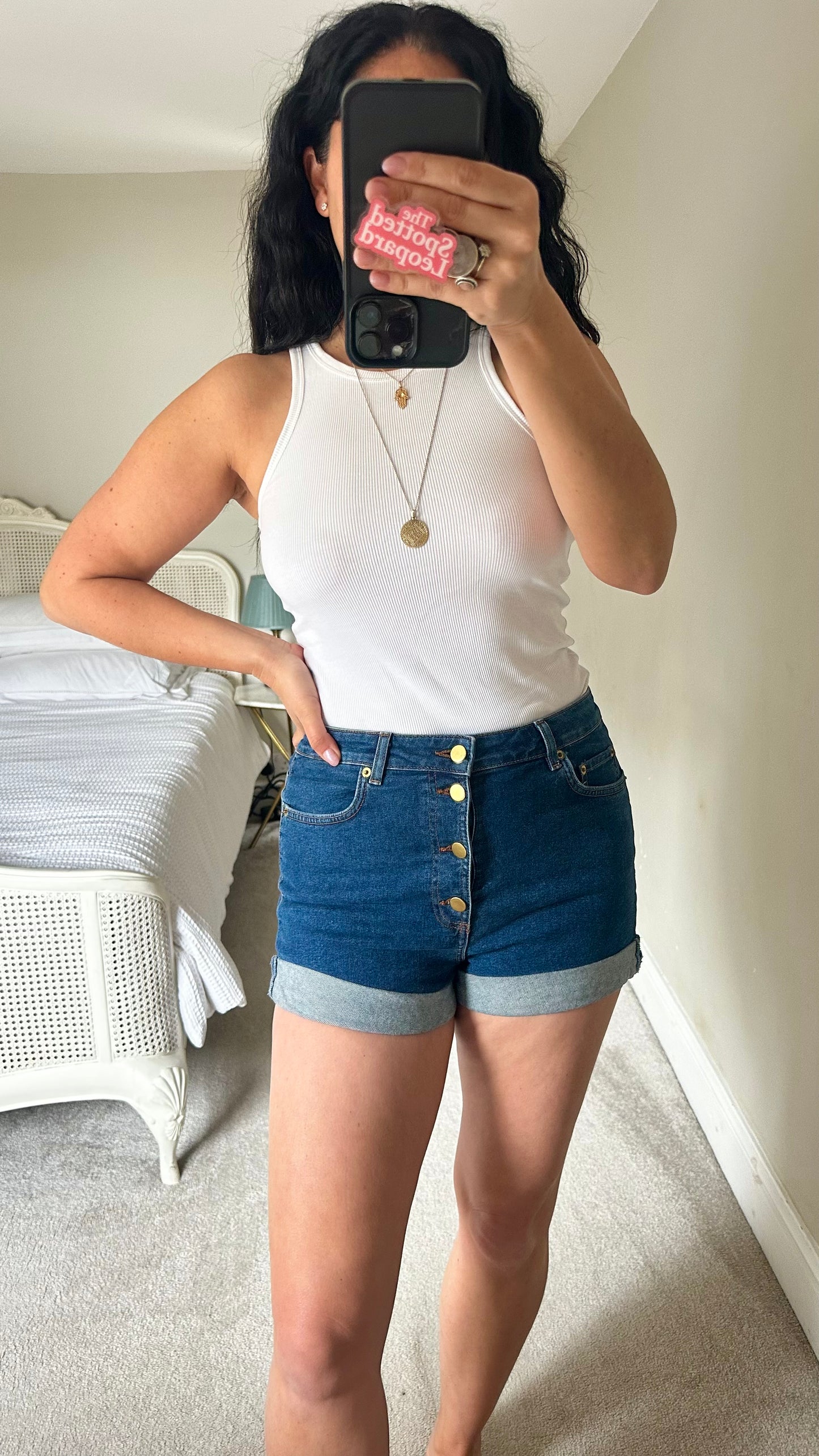 & other stories navy blue high waisted shorts button up small medium UK 10-12 vgc