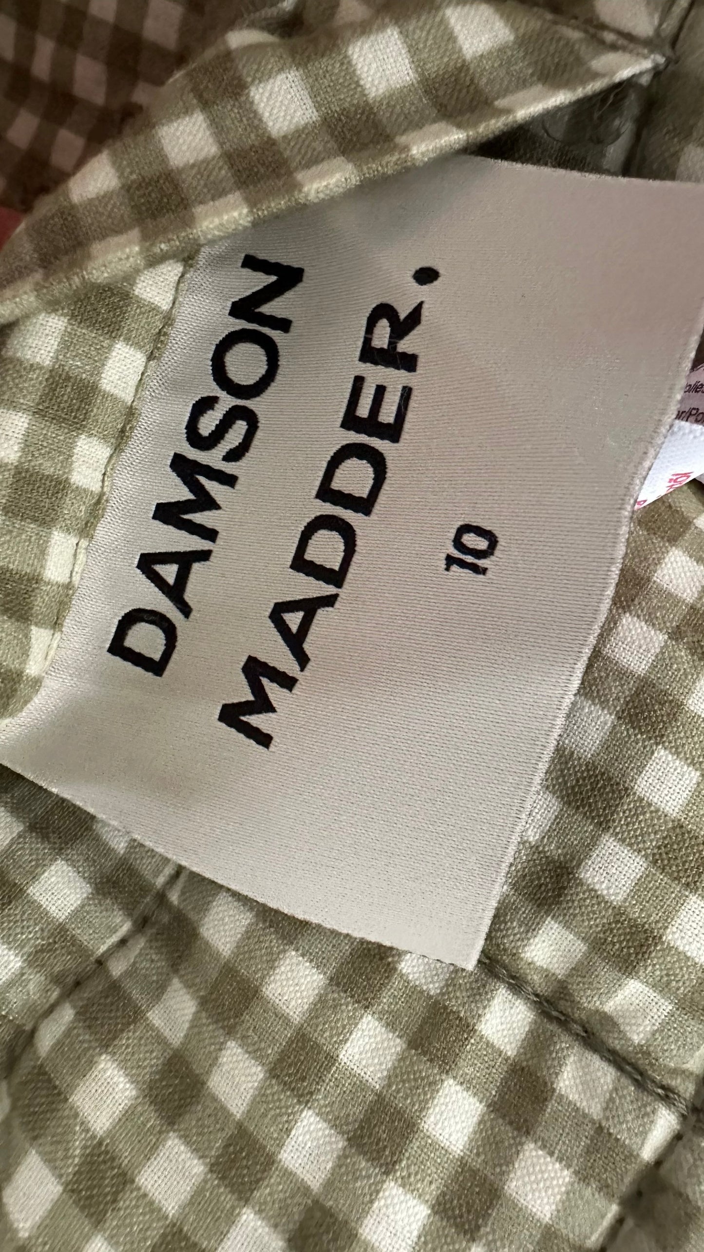 Damson madder reversible green pink gingham waistcoat top medium UK 10 vgc