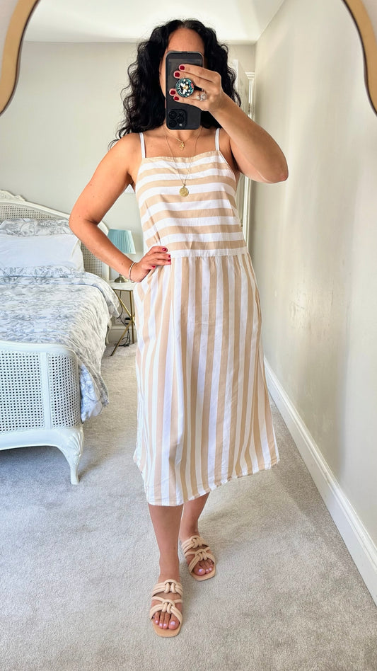 & Other Stories white beige stripe midi dress extra large XL UK 14