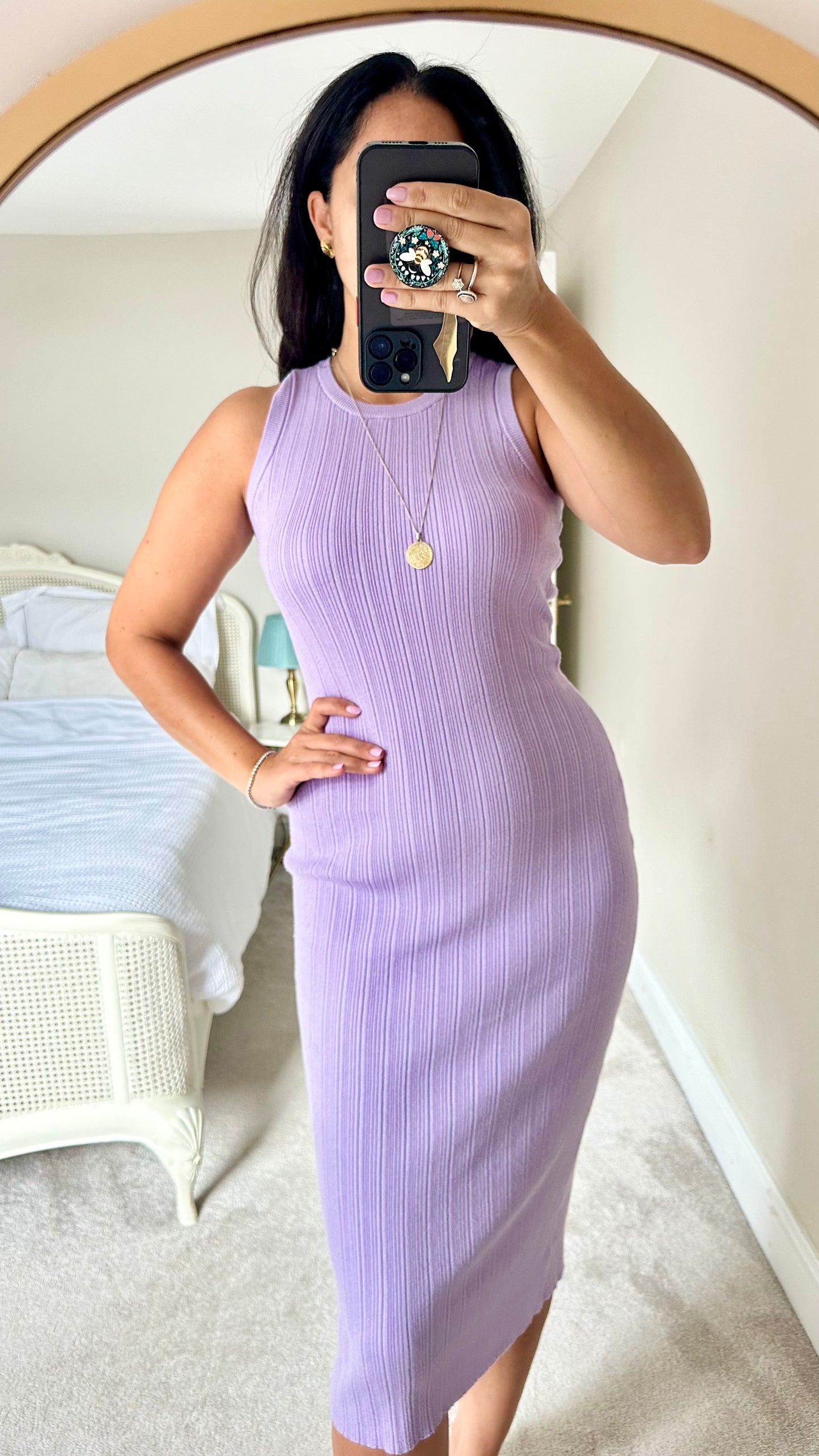 4th + Reckless @ Selfridges lilac ribbed cut out midi dress medium UK 10 vgc