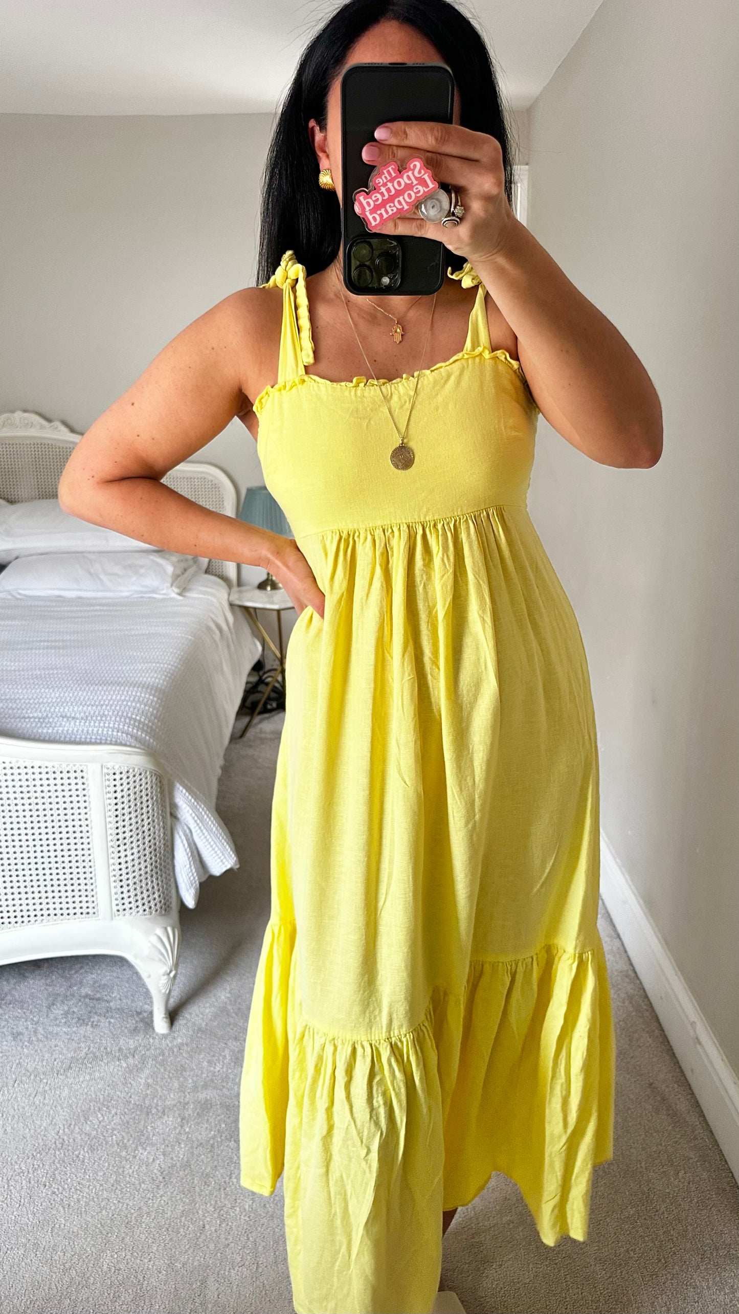 Oliver Bonas yellow lemon linen blend maxi holiday dress long small UK 10 vgc