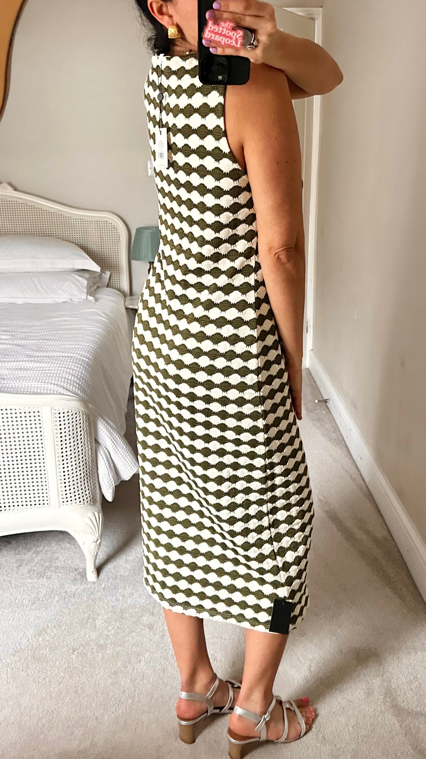 Ro & Zo khaki cream green stripe squiggle midi long maxi holiday dress new UK 14 bnwt