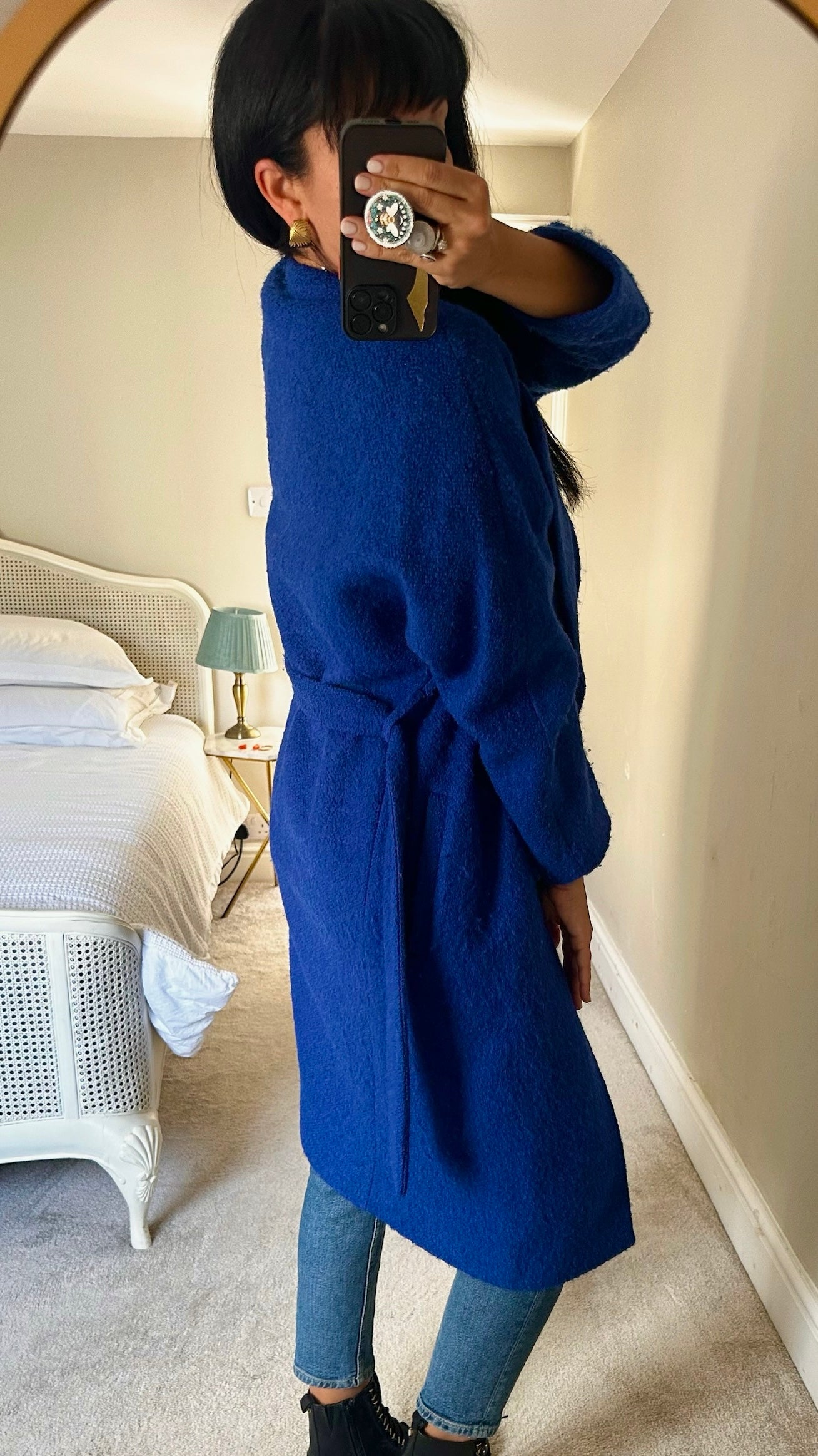 & other stories cobalt blue wool blend long line winter coat jacket medium UK 10-12 vgc w25
