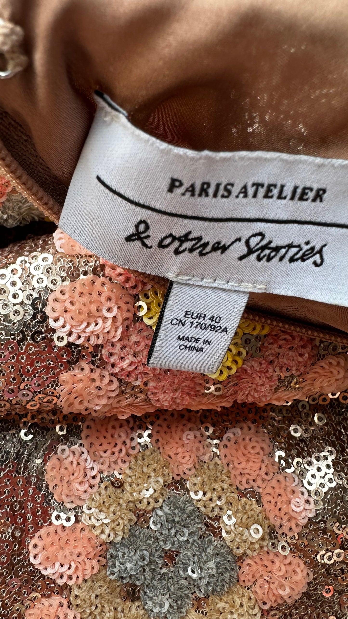 & other stories gold pink sequin event mini dress medium UK 12 new bnwot