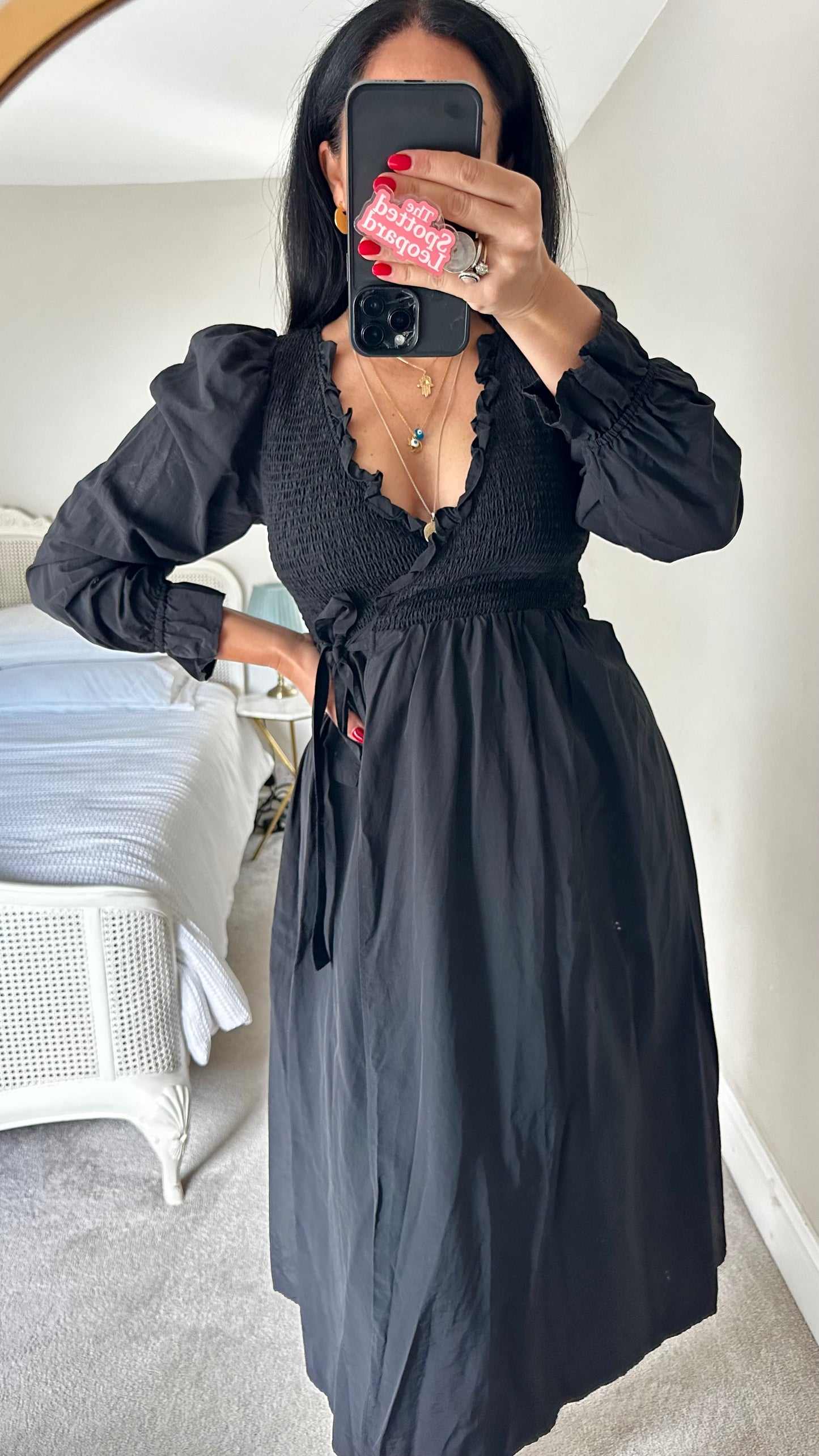 & other stories black wrap midi dress small UK 8 vgc