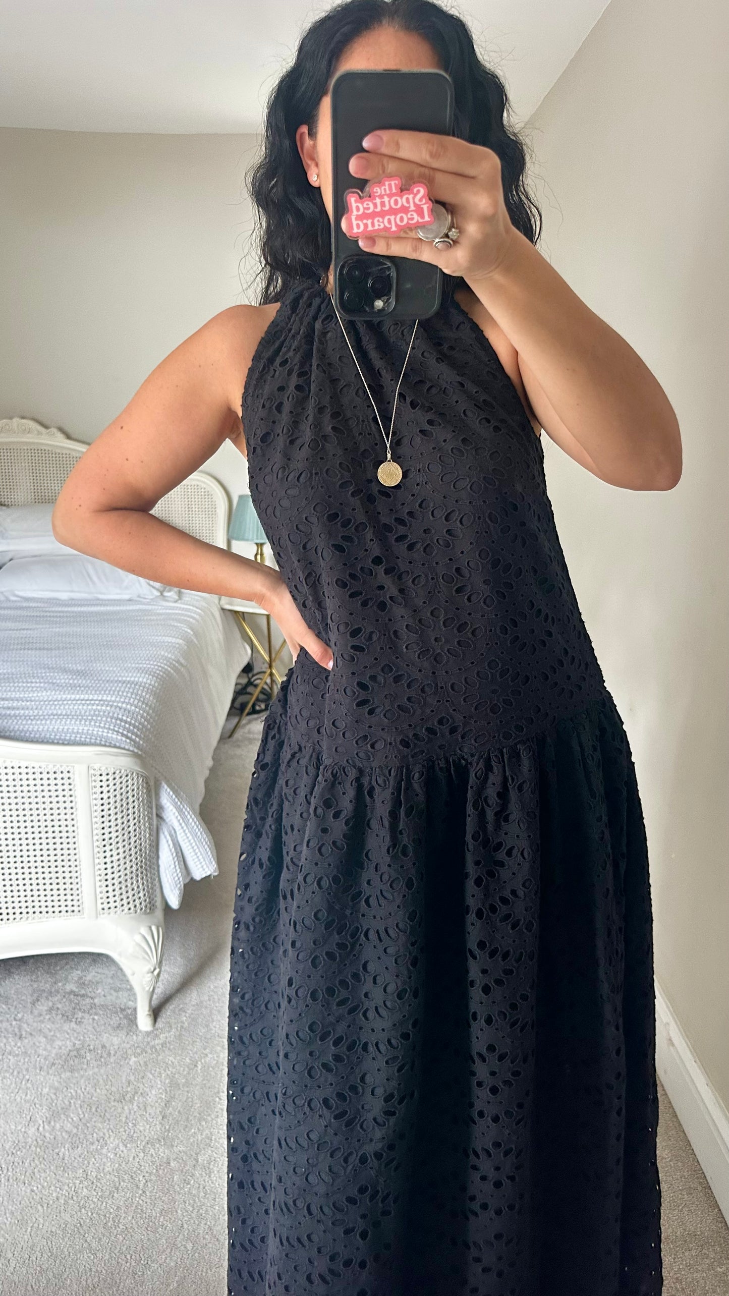 Warehouse black cotton maxi long holiday dress medium UK 12 vgc