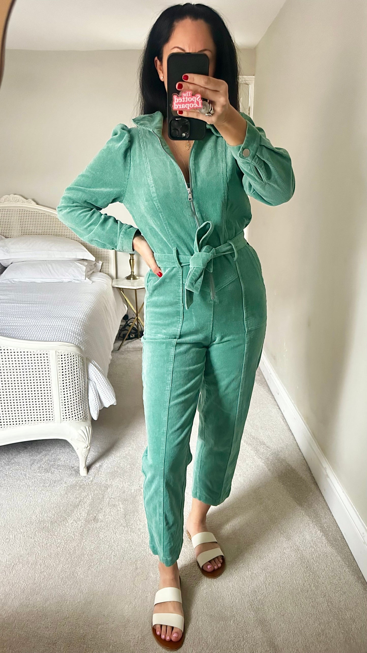 Oliver Bonas sage green corduroy jumpsuit boiler suit playsuit small UK 8