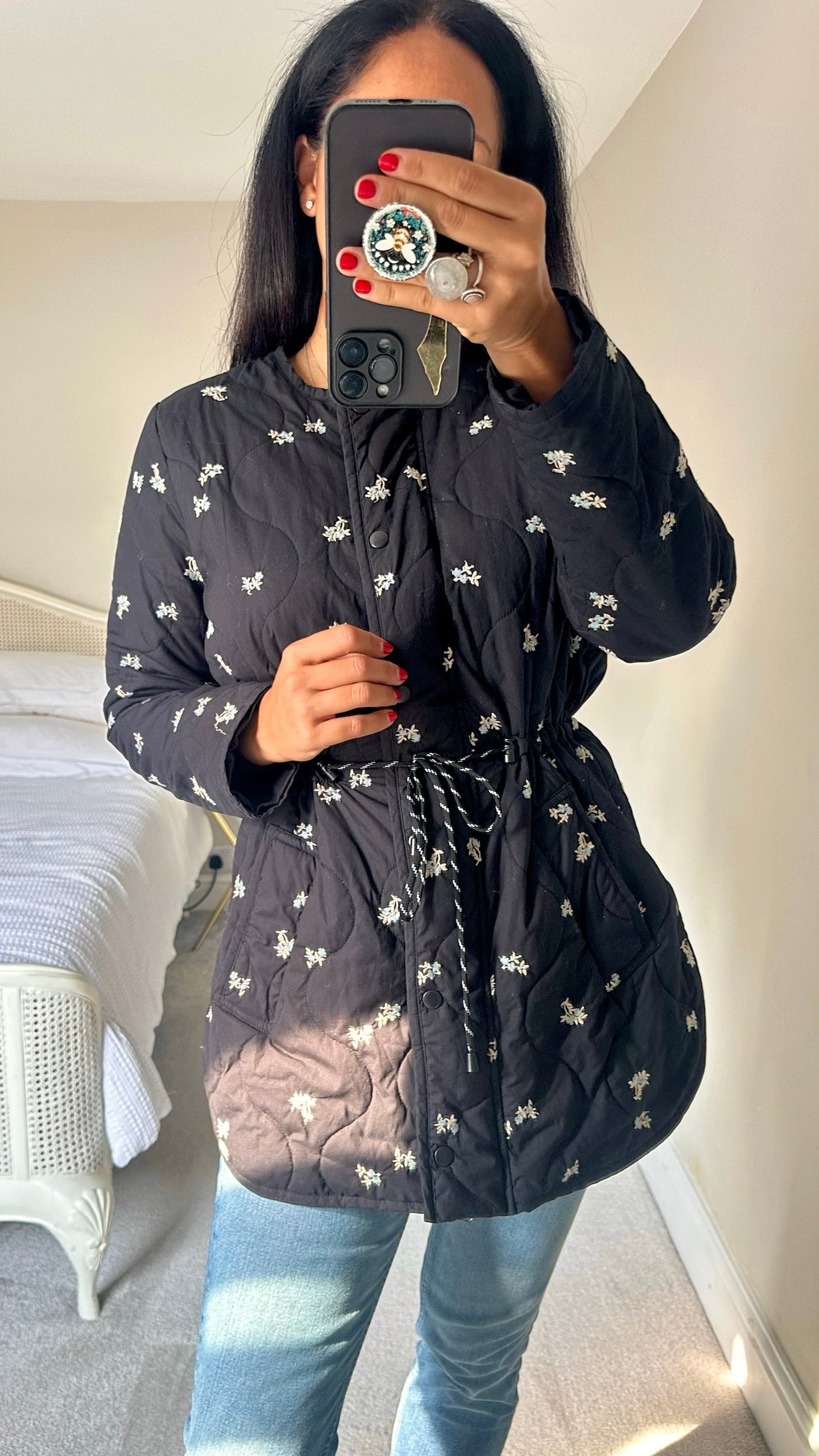 Second female @ Anthropologie black quilted embroidered jacket coat small UK 8-10 vgc w25