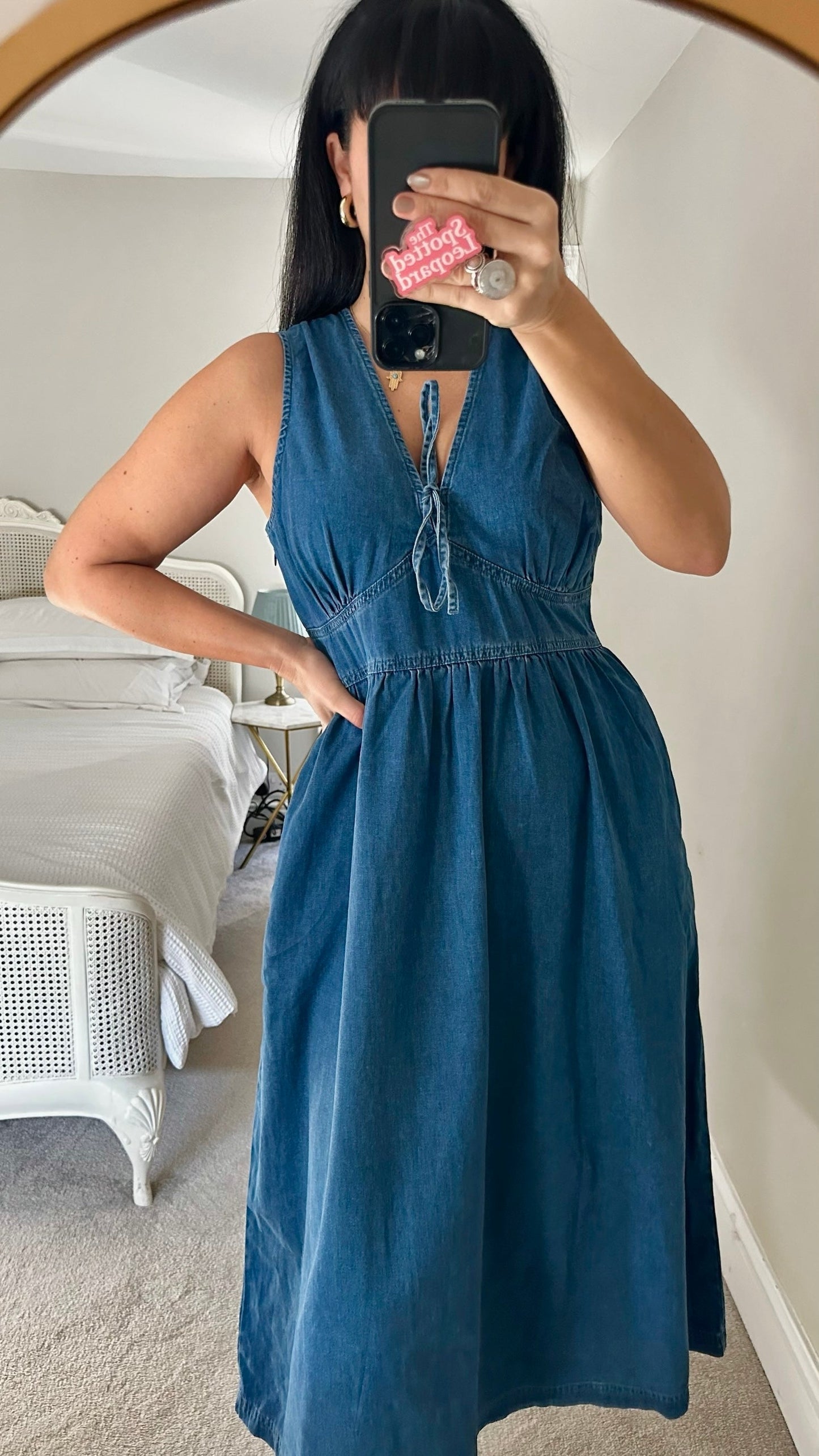 Nobodys Child navy blue denim jeans tie front midi dress UK 12 new bnwt