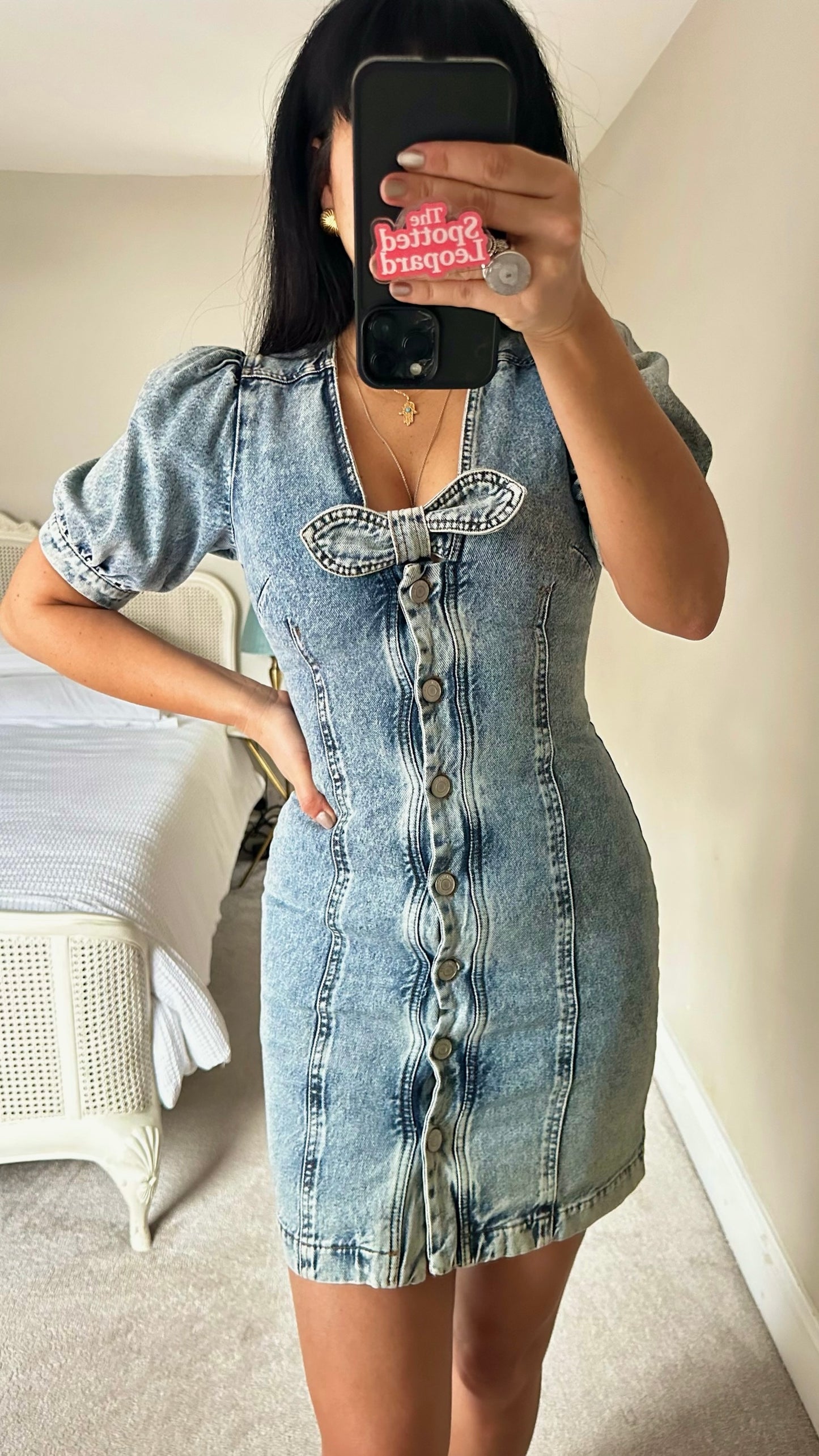 Whistles acid wash denim vintage look tie front button up dress small UK 8 vgc