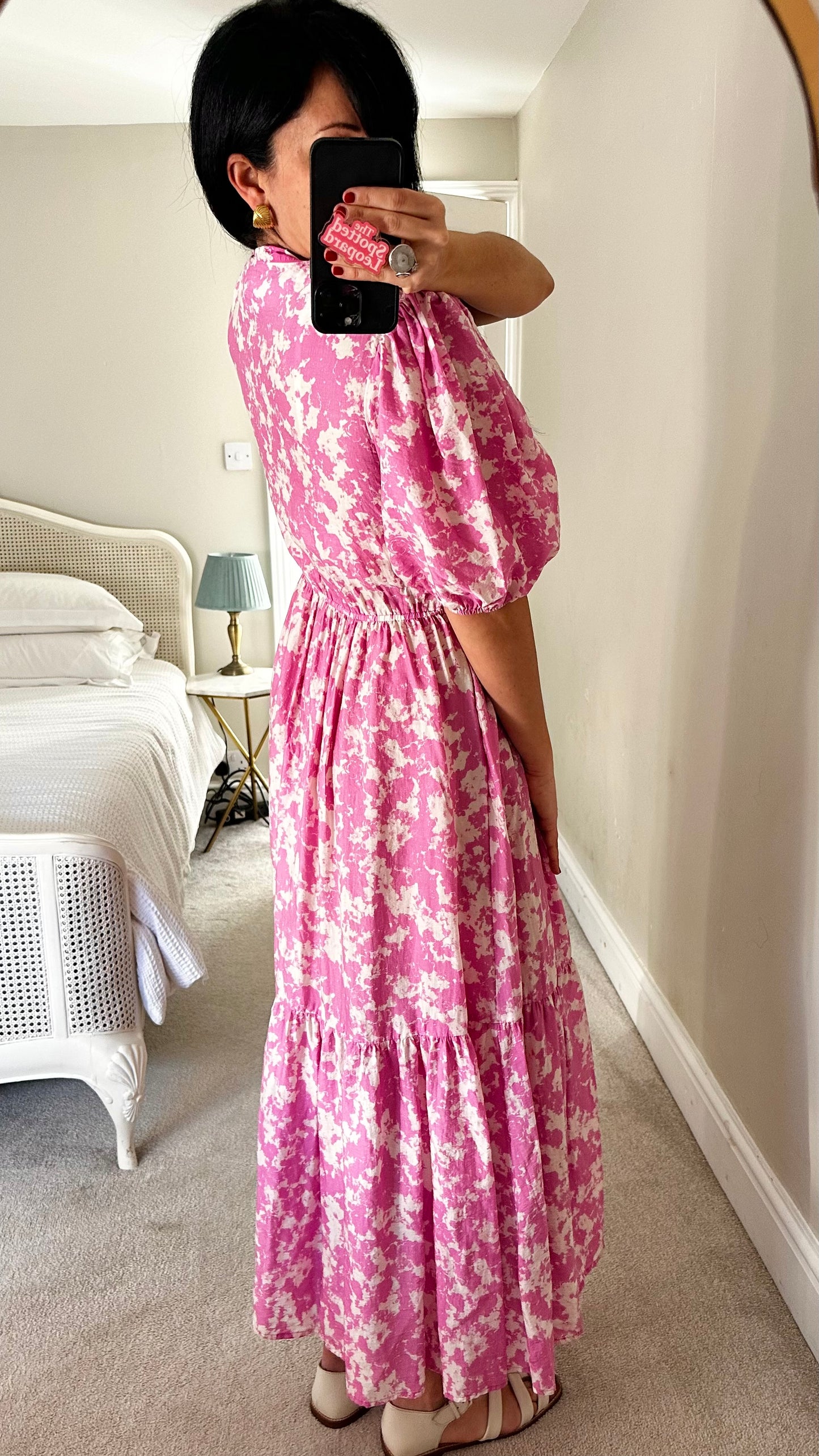& other stories pink white cloud splatter print maxi long dress medium UK 12-14 vgc