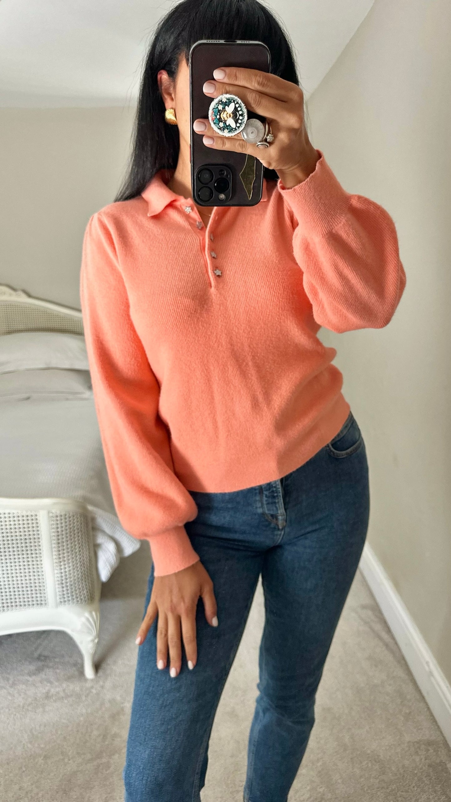 Oliver bonas coral star button knitted jumper small S UK 8 excellent used condition