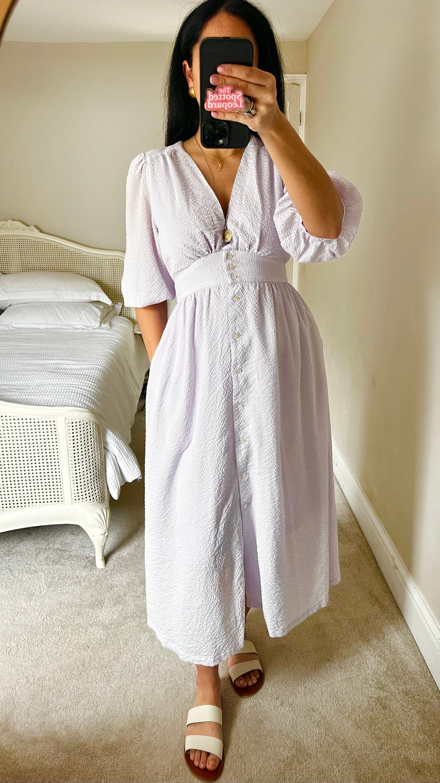 FRNCH lilac white button up dress long midi event extra large UK 16 vgc