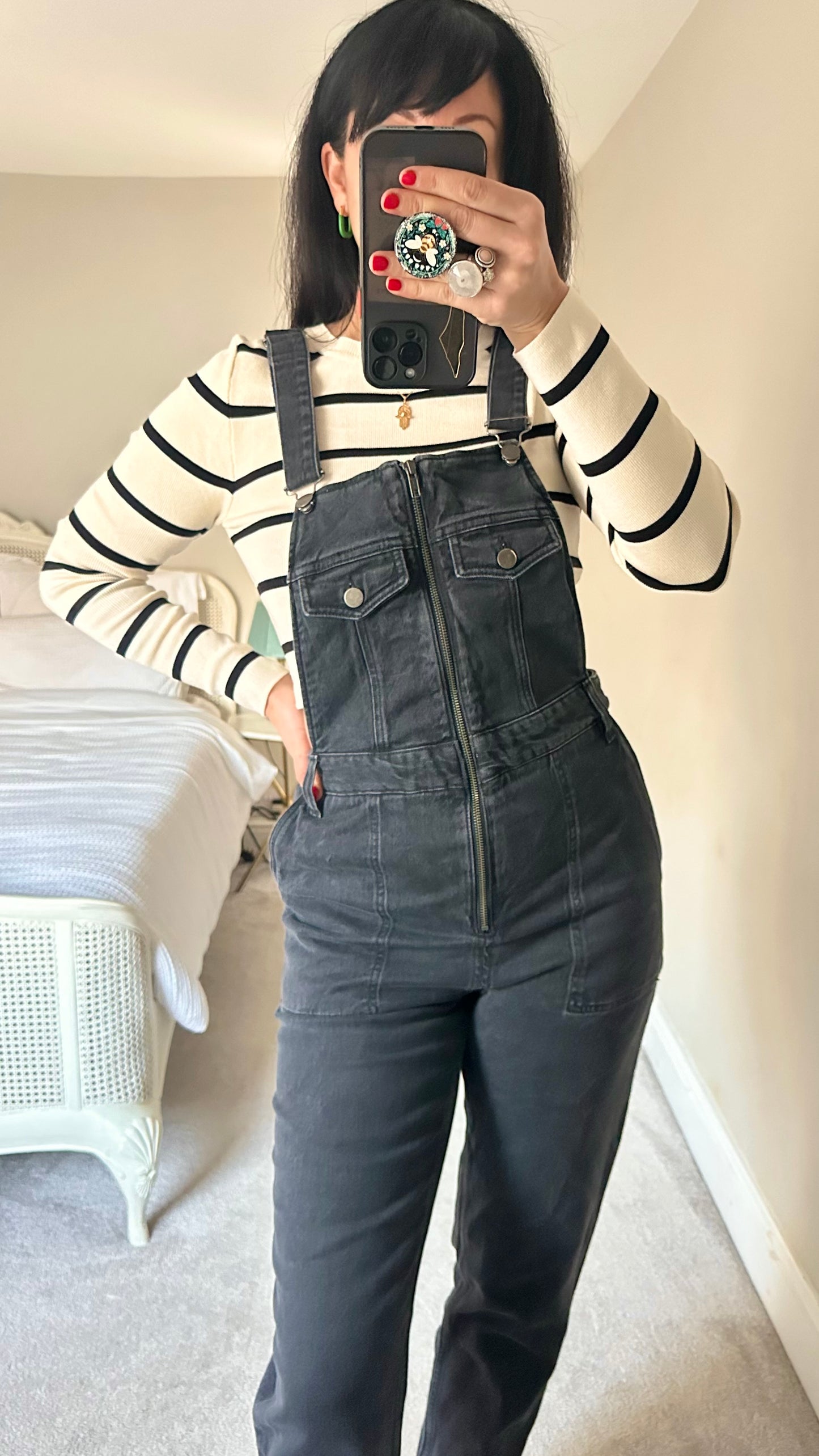 & other stories black denim jeans dungarees jumpsuit medium UK 10 vgc