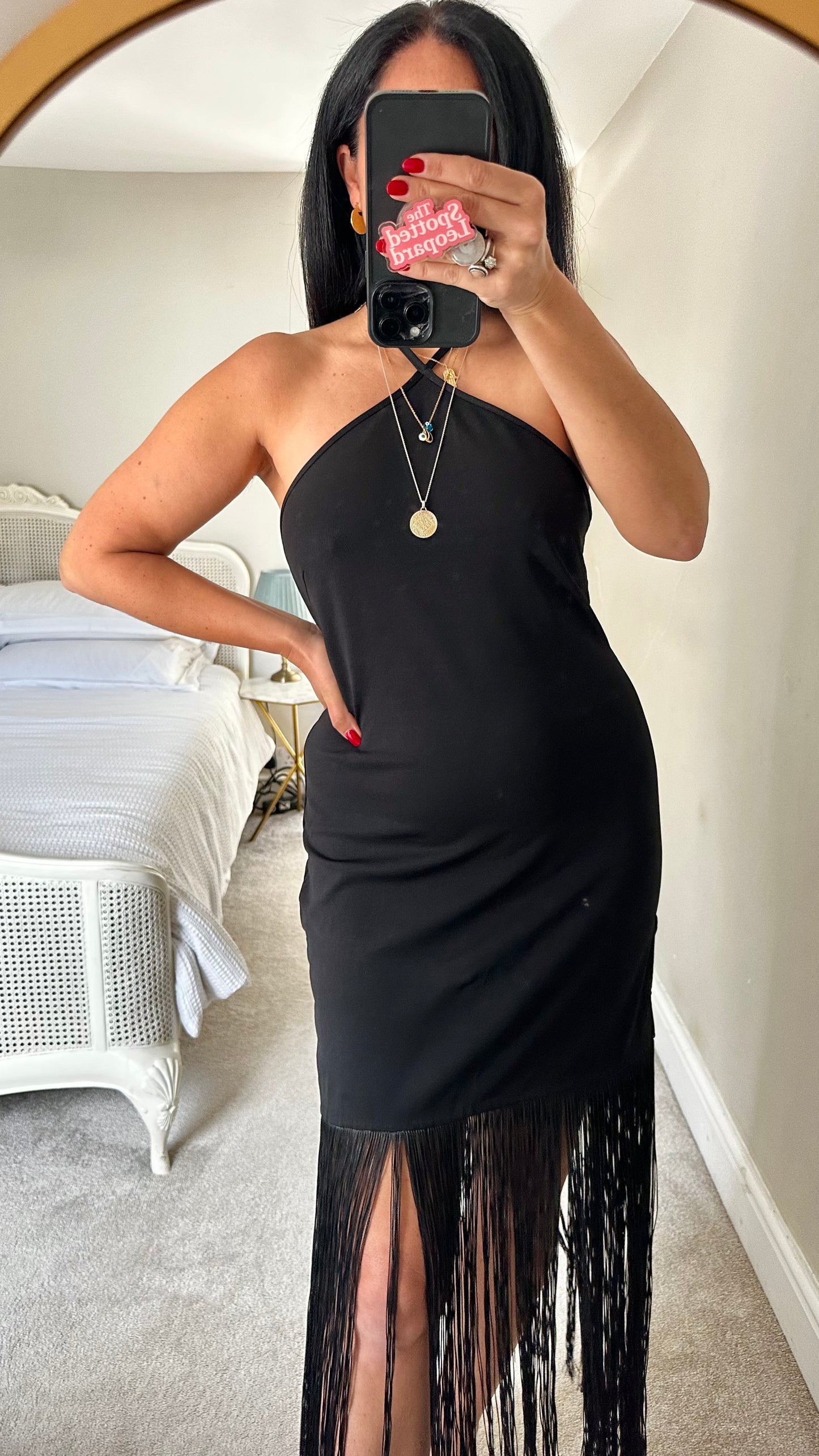 & other stories black tassel halterneck midi maxi event dress medium UK 14 vgc
