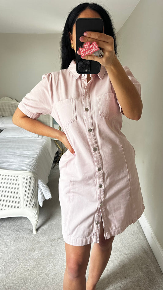 Phase Eight pink denim casual dress button up medium UK 14 vgc