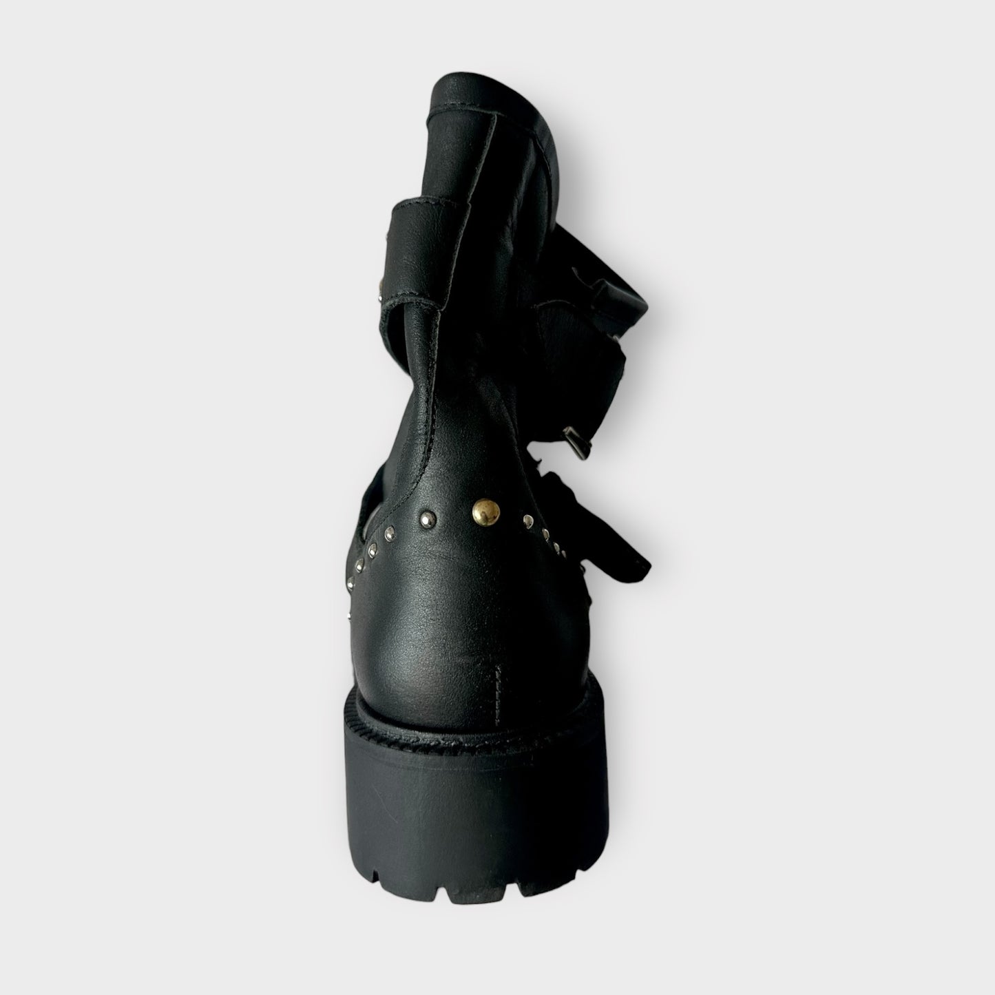 Office black studded leather boots mid calf new bnwot UK 6 EU 39