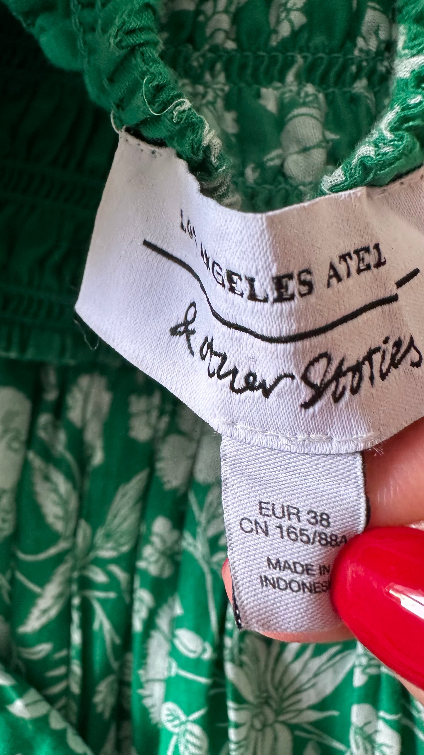 & other stories green white floral shirred bust dress small UK 10 mini holiday vgc