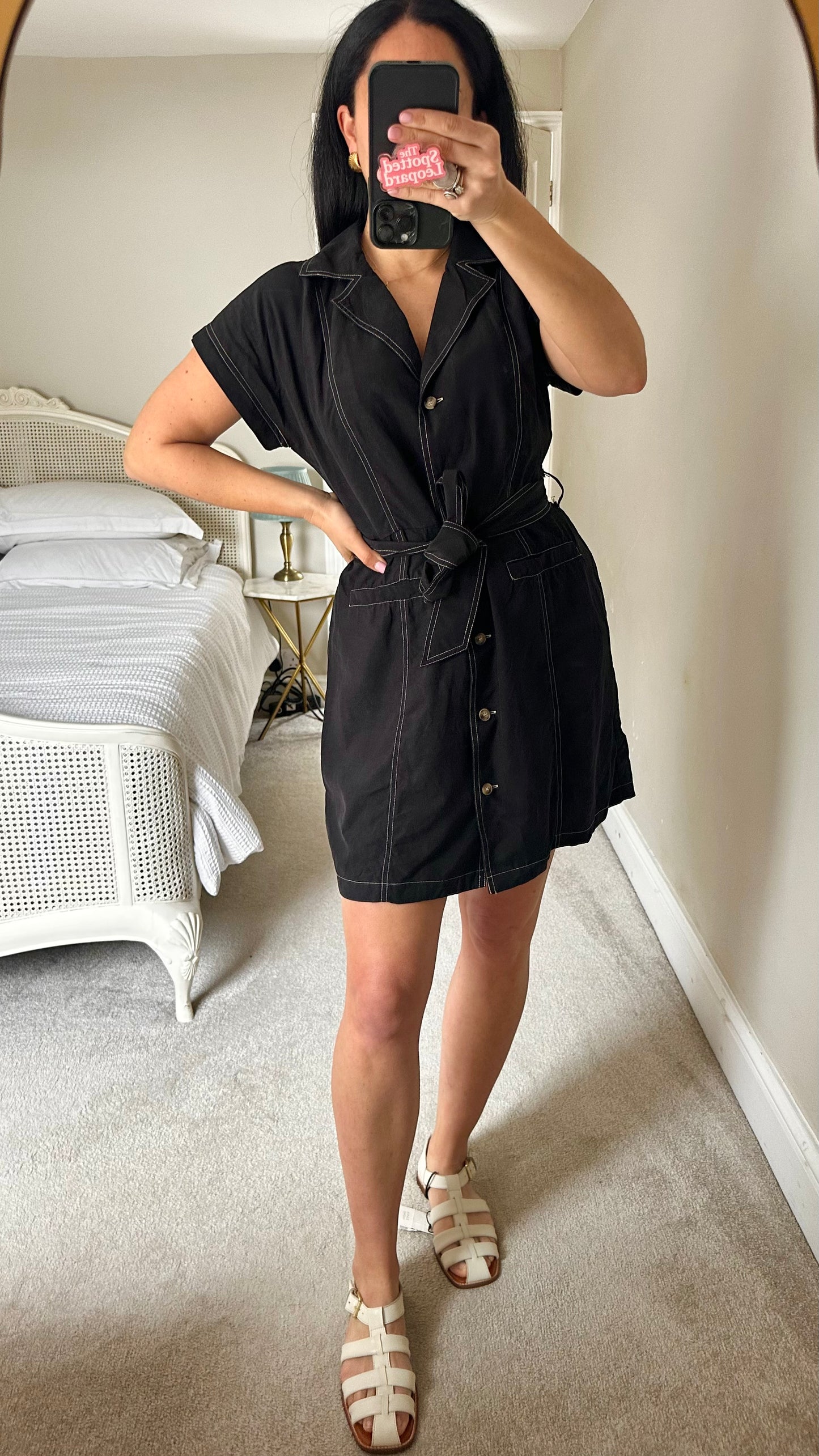 Oliver Bonas black button up mini dress small UK 10 vgc