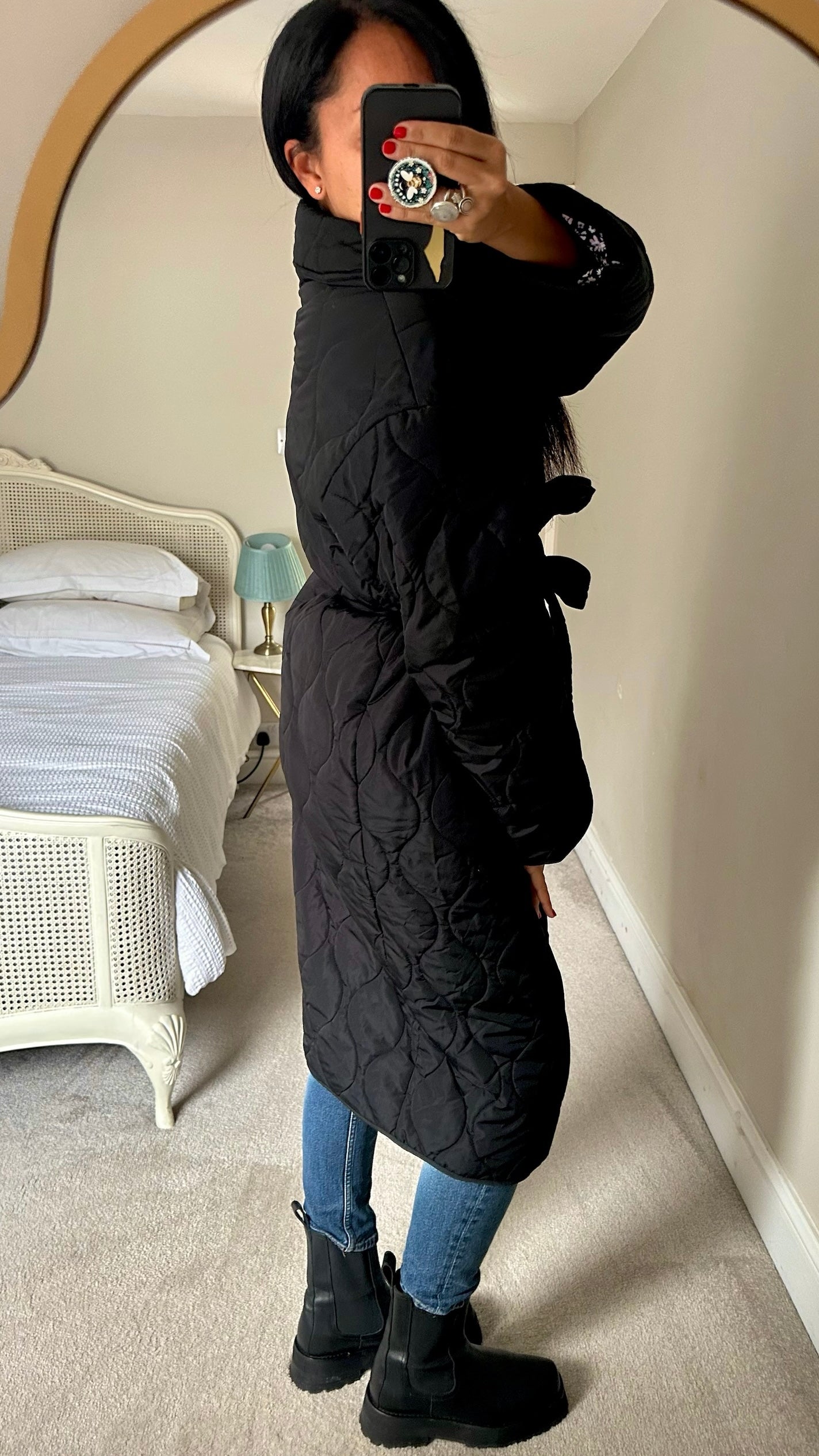 Nobody's child black wavy quilted long line sleeping bag coat wrap large UK 12-14 vgc w25
