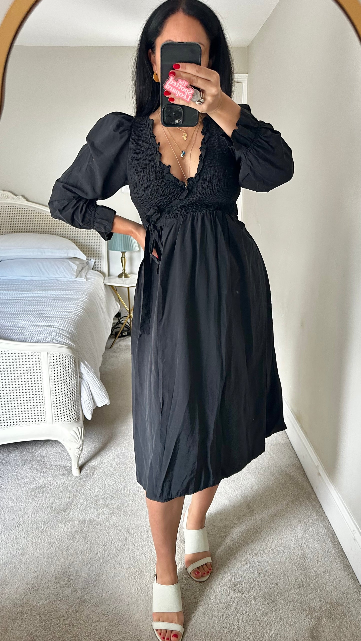 & other stories black wrap midi dress small UK 8 vgc
