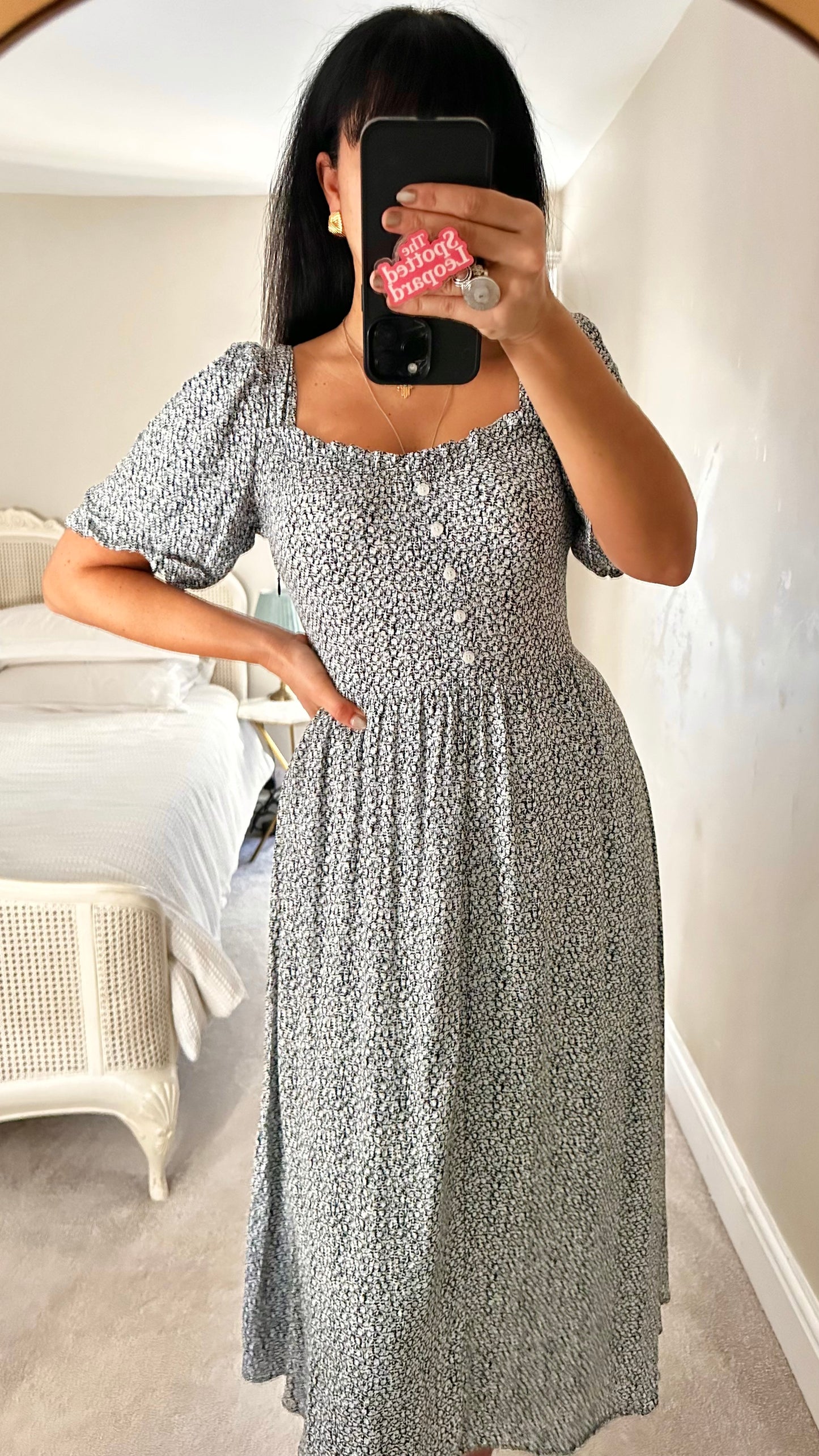 & other stories black blue floral midi long dress small medium UK 8 10 12 vgc