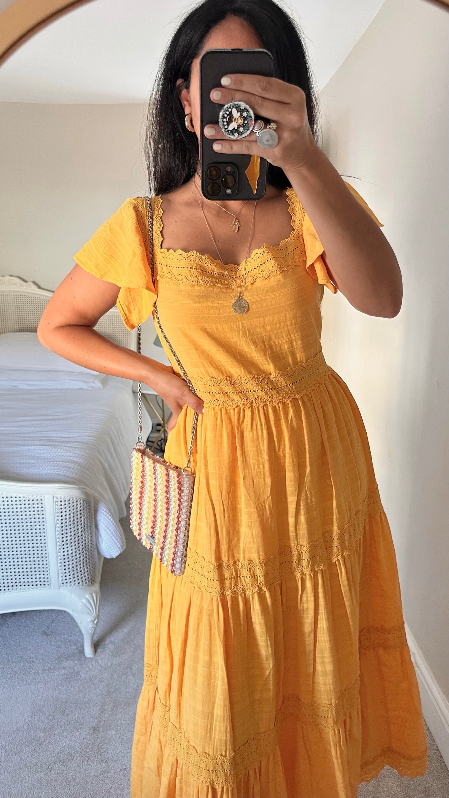 Ghost bright orange boho hippie maxi wedding guest dress extra large UK 14-16 vgc