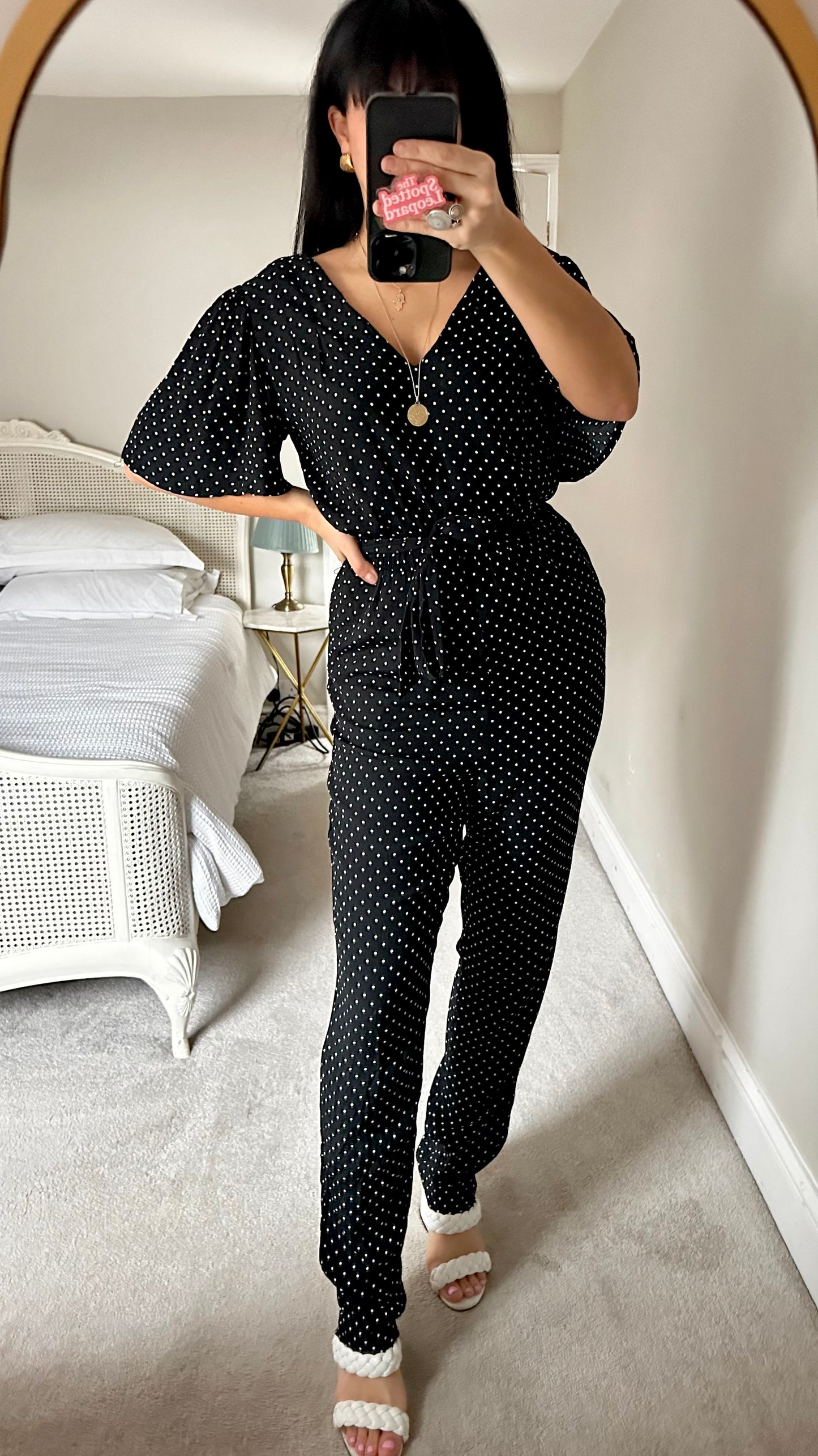 La Redoute black white polka dot tall jumpsuit playsuit trousersuit medium UK 12 vgc